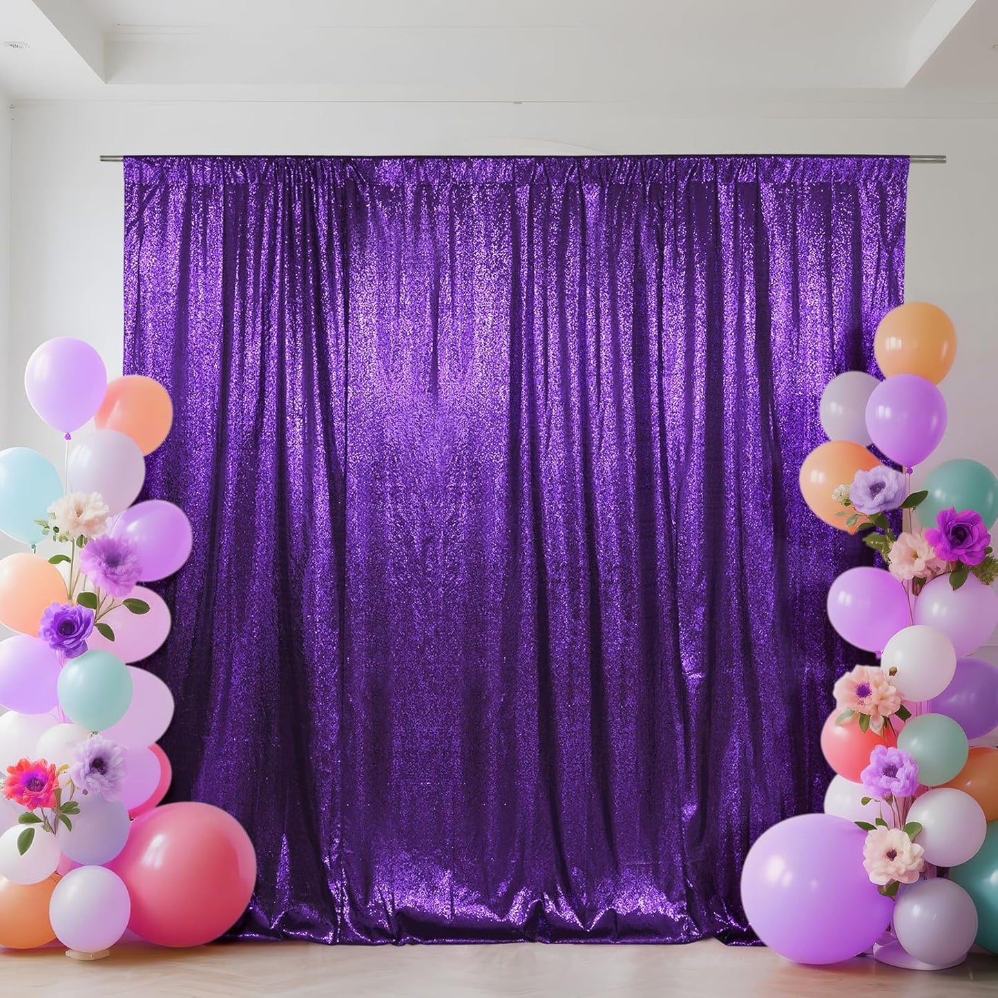 SquarePie Sequin Backdrop Curtain Not See Through Thick Glitter Background for Party 7FT x 7FT Purple