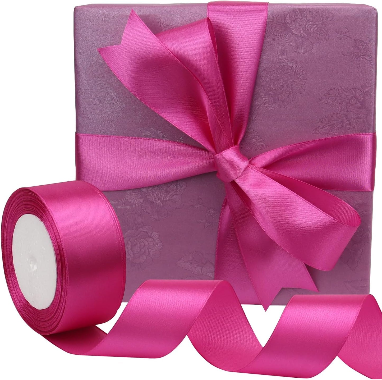 Hot Pink Solid Satin Ribbon 1-1/2 Inch 25 Yards Solid Polyester Fabric Ribbon for Gift Wrapping Wedding Christmas Baby Shower Birthday Party Decoration Handmade Immortal Flower Craft