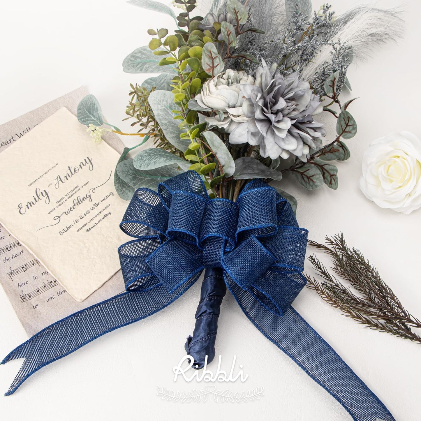 Ribbli Navy Burlap Wired Ribbon,1-1/2 Inch x 10 Yard, Wired Edge Ribbon for Big Bow,Wreath,Tree Decoration,Outdoor Decoration