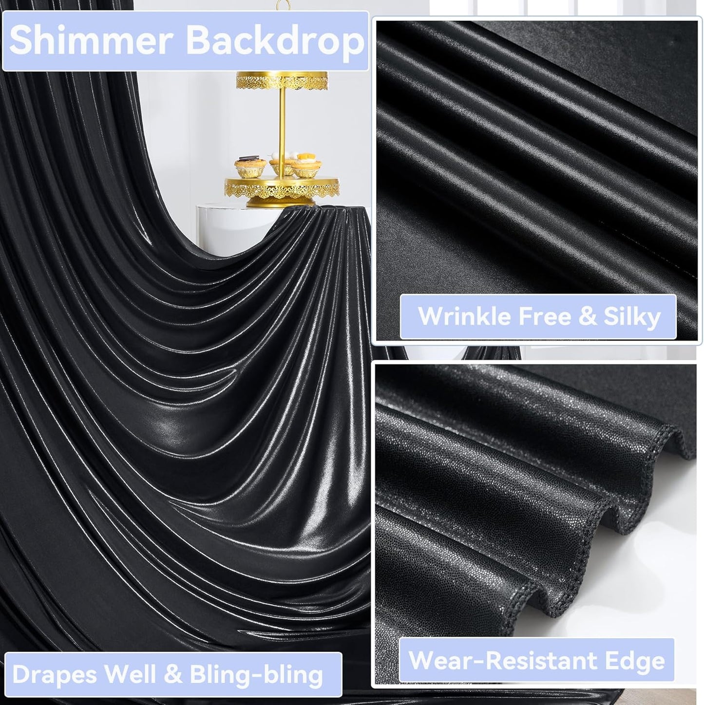 10x10 ft Wrinkle Free Black Sequin Backdrop Curtain for Parties,Thick Not Fall Glitter Wedding Drapes Backdrop,2 Panels 5x10ft Shimmer Photo Wall Back Drop Cloth for Birthday Photography Background