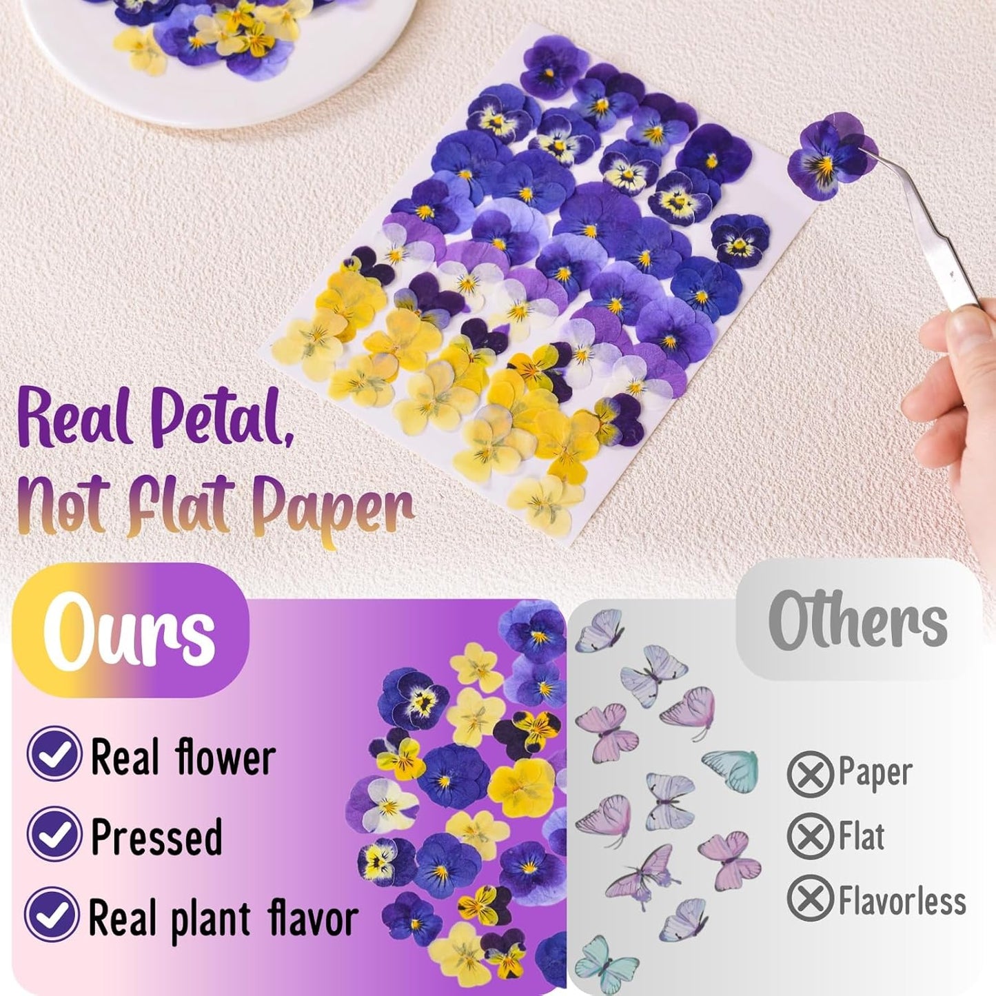 50 Pcs 8 Kinds Natural Dried Pressed Edible Flowers for Cake Topper Decorating - Mix Viola Tricolor for Cupcake Toppers, Cocktails, Resin Jewelry Making, DIY Art Crafts