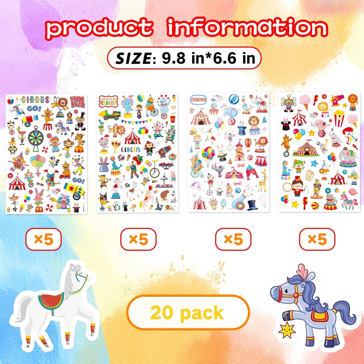 Cute Carnival Circus Stickers 820 Count Party Goodie Gifts Bags Decor Red White Elephant Clown Adhesive Stickers for Kids Girls Boys Birthday Invitations Art Craft Decor School Game Class Rewards