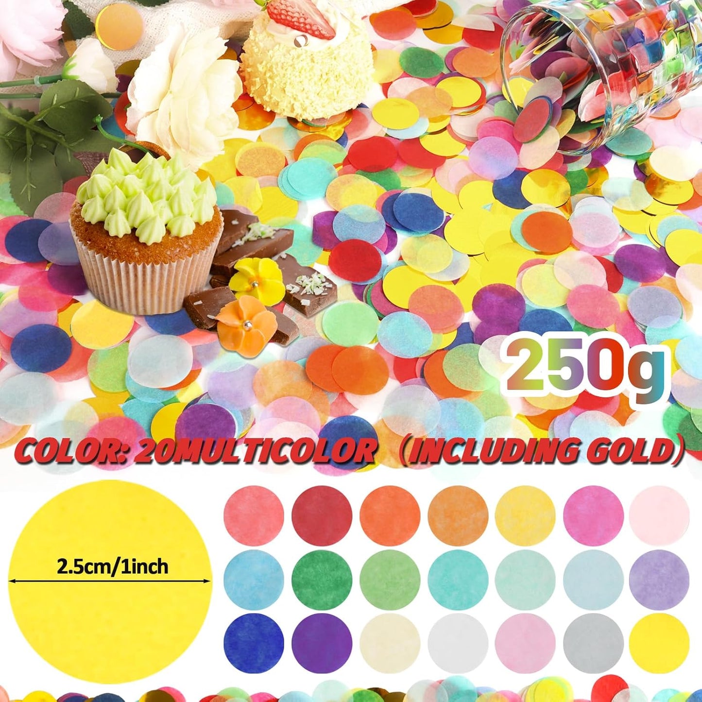 RYKOMO 20000 Pieces 1 Inch Round Tissue Paper Confetti, 7oz Multicolor Table Confetti Paper for Balloons Arts Craft DIY Scrapbooking Birthday Party Festival
