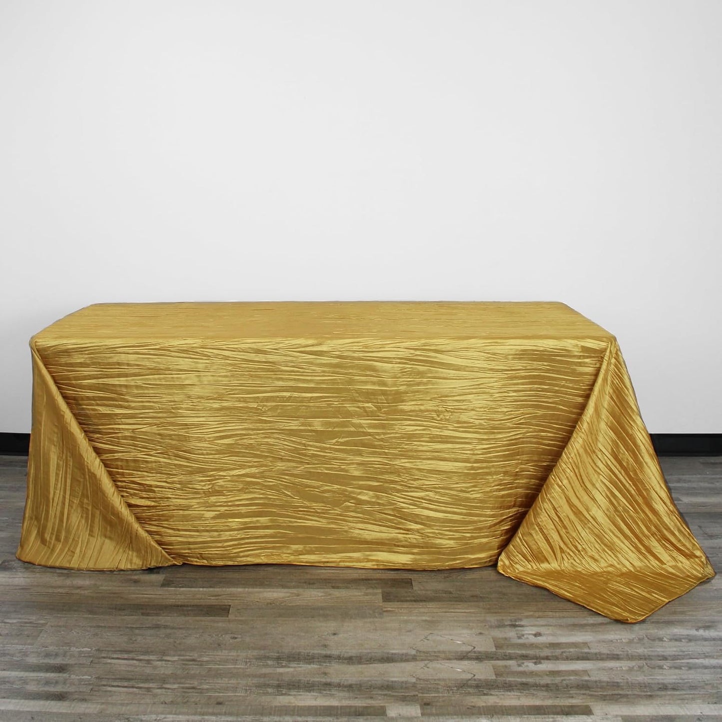 YOUR CHAIR COVERS - 90 x 132 inch Rectangular Crinkle Taffeta Tablecloth - Gold, Rectangle Table Linens for 6 ft Rectangular Tables, Wedding Crushed Table Cloth