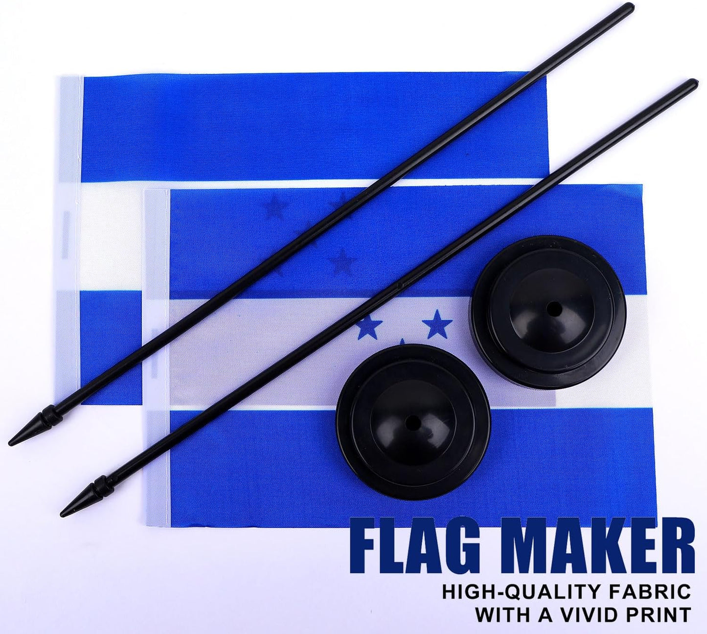 Honduras Desk Flag 12" Solid Pole Deluxe Set Hondurans Flags Banner Mini Small Honduras Office Table Flags with Black Stand Base Desktop Decorations(2Pack)