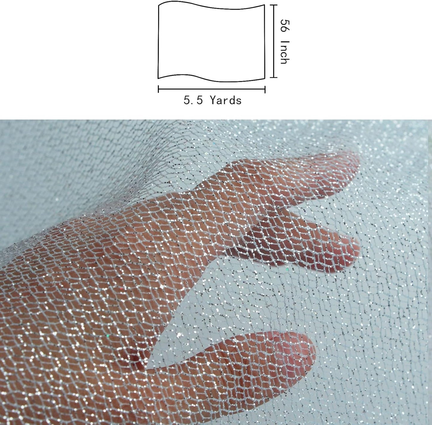 Glitter Tulle Fabric 56 Inch by 5.5 Yards Fabric Tulle Bolt for Wedding Christmas Decorations DIY White Tutu Baby Shower Table Skirt Ceiling Decor Birthday Party Craft Supplies-Blue