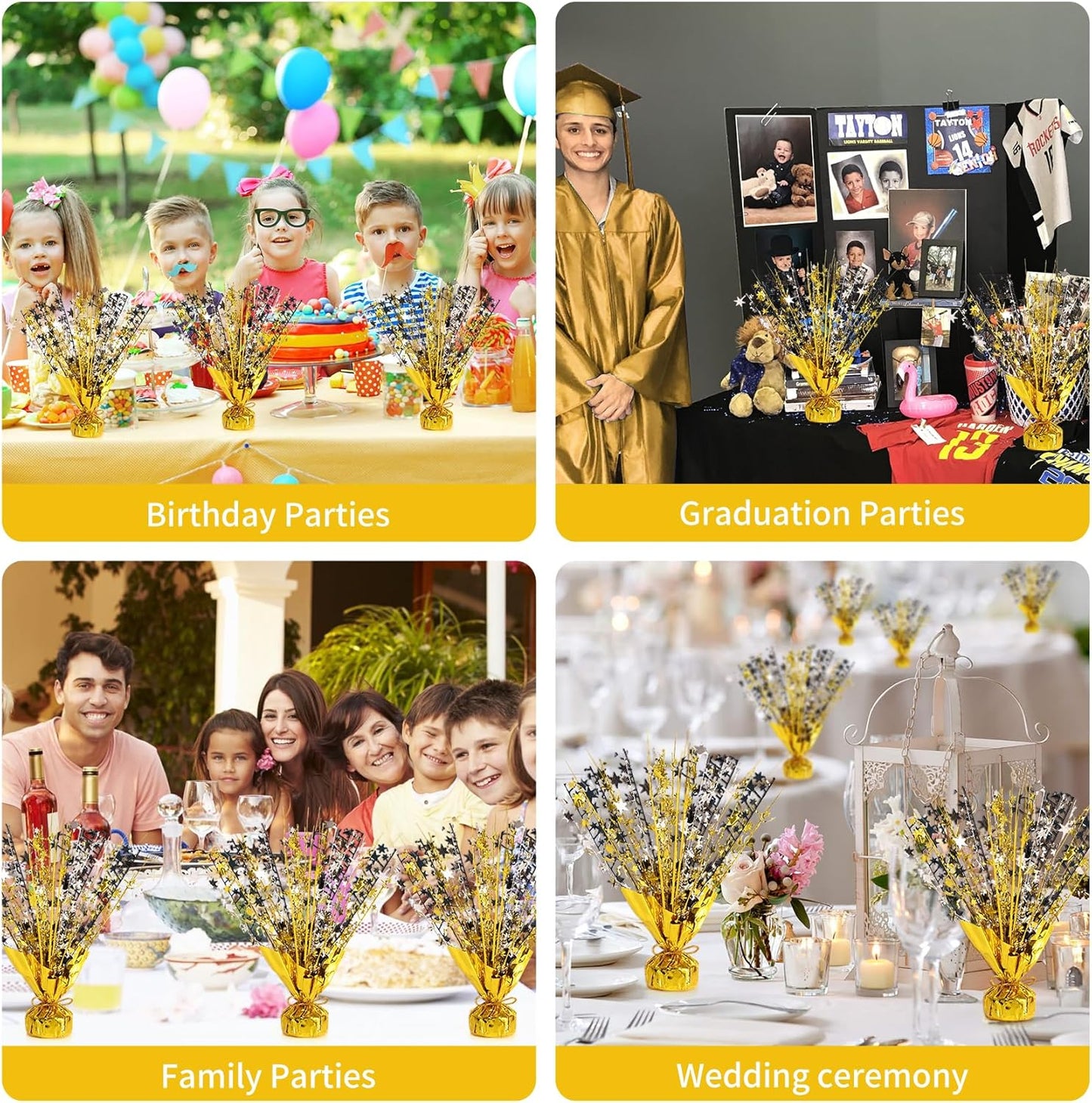 6 Pack Star Table Centerpieces for Party, Birthday Table Decorations for Kids Adults, Party Centerpieces for Tables for Wedding Baby Shower Graduation Holiday Event (Gold Silver Black)