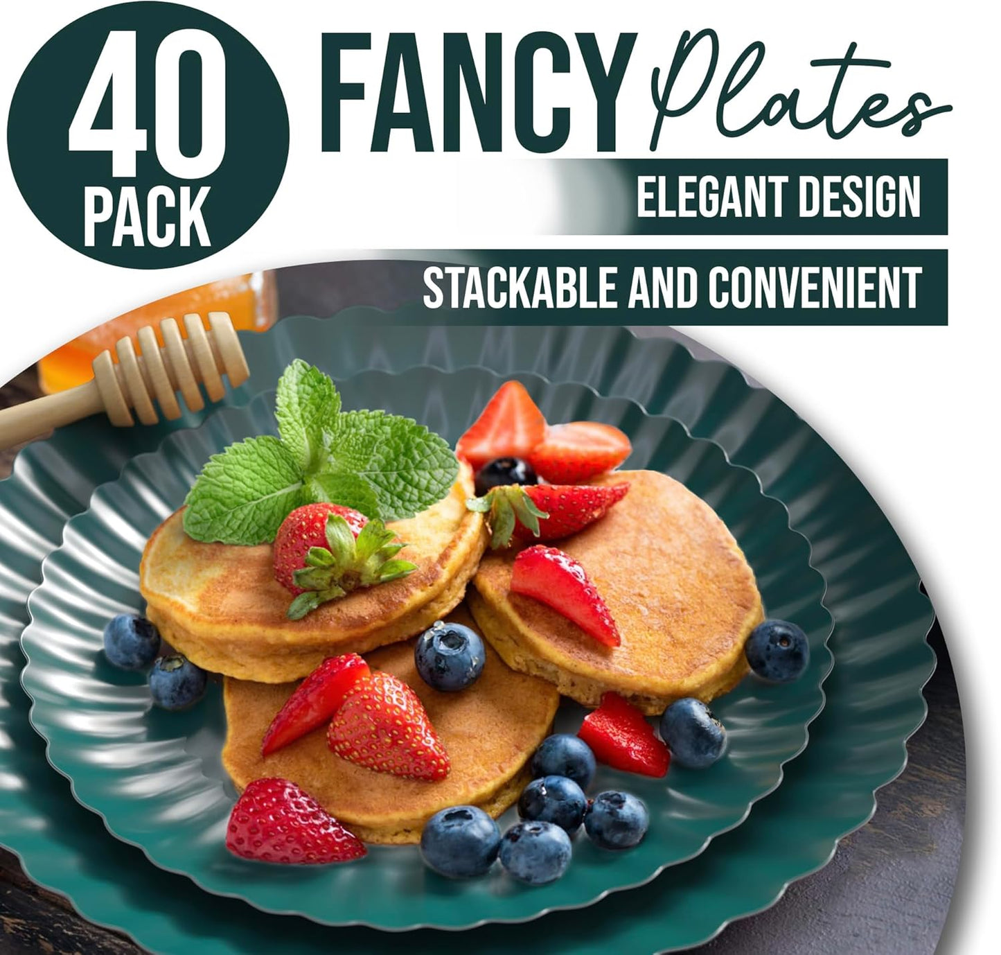 Trendables Scalloped Paper Plates 8.5 Inch & 10.5 Inch 40 Pcs Dinner Plate Set Fancy Disposable Plates for Party for 20 Guests 20 X 8 & 20 X 10 Large & Small Paper Plate Set for Parties Black Aqua