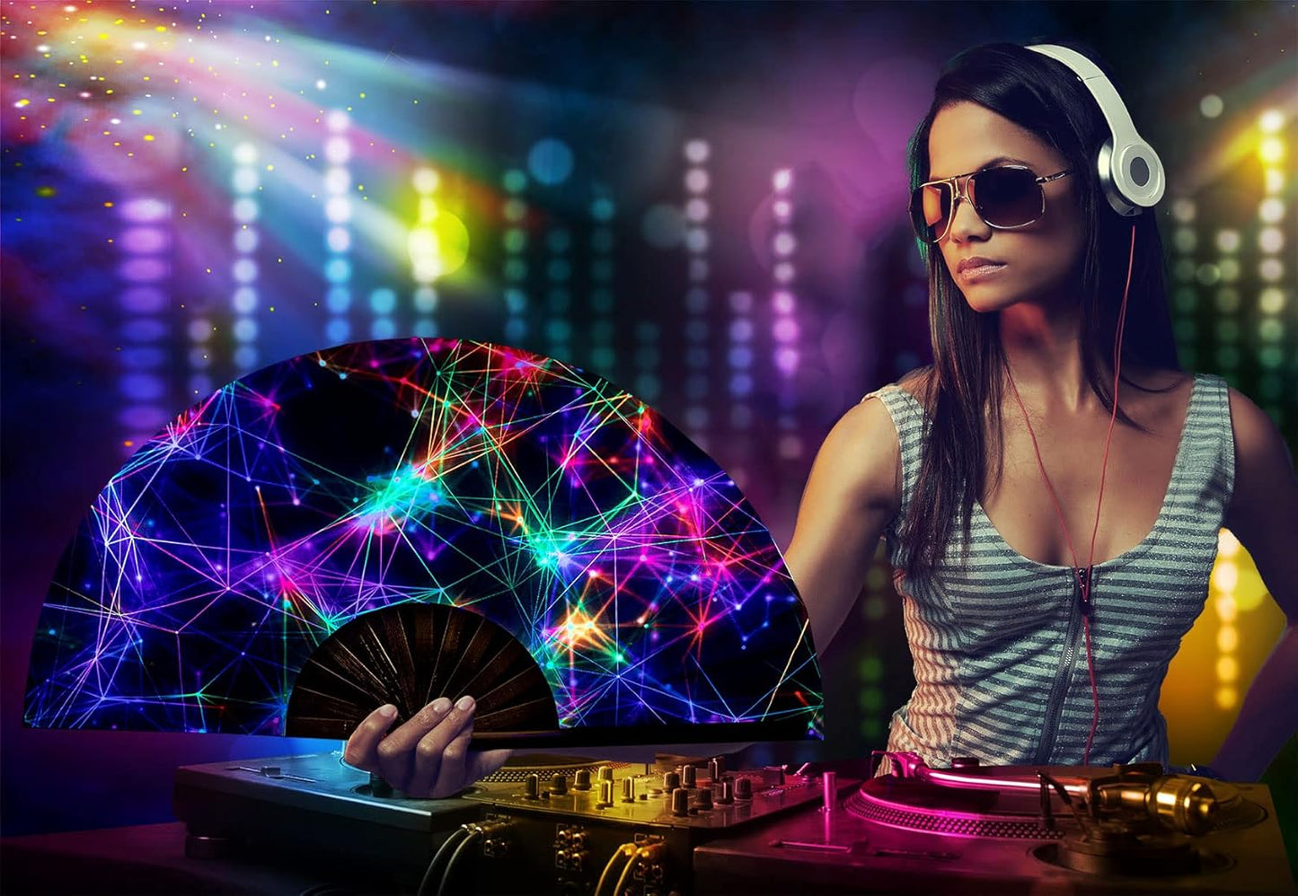 Amajiji Rave Folding Hand Fan Popping Fans for Line Dancing, Large Clacking Fans Clap Fan for Boots On The Ground Dance,Party,Decoration,Festival (Starry Sky)