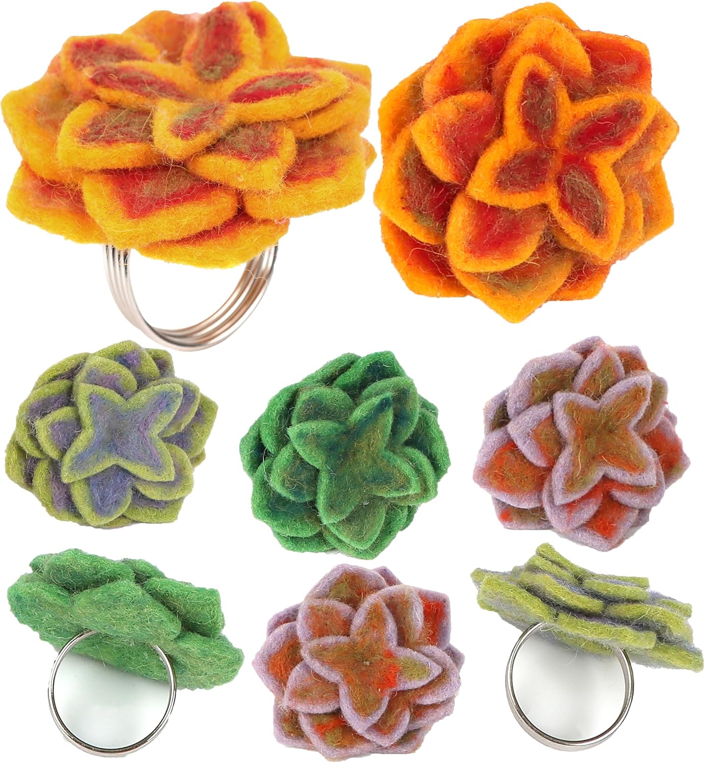Wool Felt Napkin Ring Set of 8 - Elegant Flower Spring & Farmhouse Table Décor with Silver Electroplated Metal Alloy Base - Perfect for Banquet Table Decor & Daily Use (Multi) - CLEENTABLE