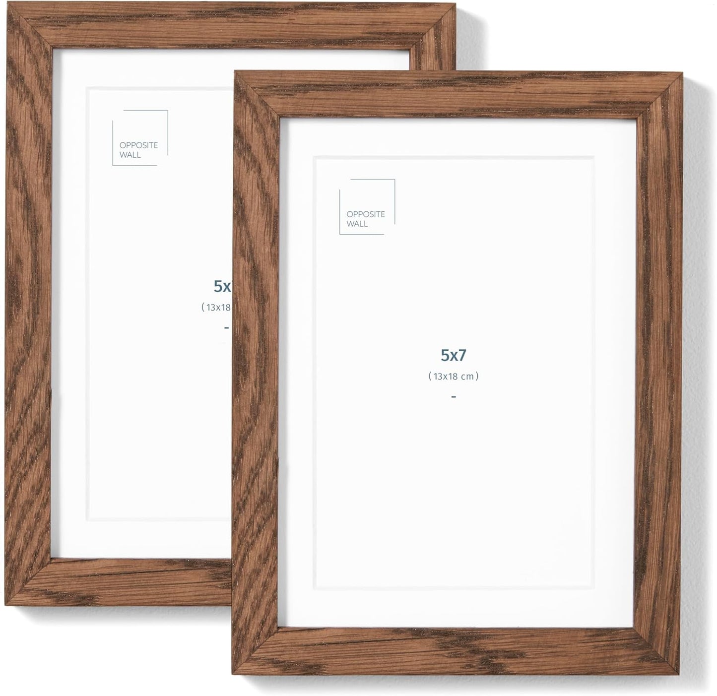 Opposite Wall - Set of 2-5x7 in - Dark Solid Oak Wood Picture Frames with Mat - Wall Hanging & Tabletop Photo Frame - Pictures Display 4x6 with Mat, 5x7 without - Office, Gallery & Home Decor