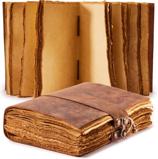 NomadCraftsCo. Vintage Leather Journal - Lock Closure, Book of Shadows Journal, Grimoire Journal, Witch Journal, Vintage Journal 240 pages Antique Deckle Edge Paper