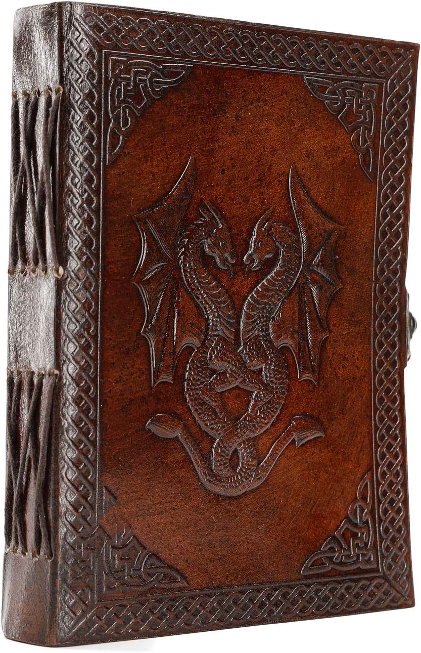 Handmade Leather Double Dragon Journal | Writing Notebook Diary | Bound Daily Notepad for Men & Women Unlined Paper Medium, Writing pad for Artist, Sketch