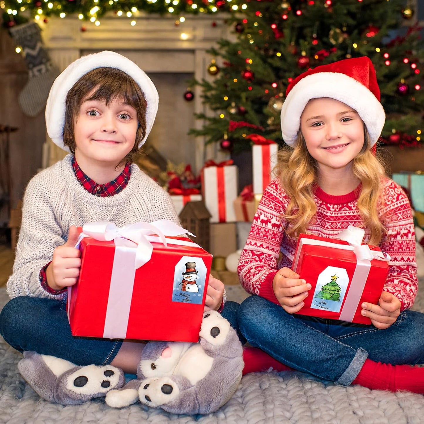 Christmas Gift Tags Stickers, 96Pcs Christmas Gift Labels Stickers, Self-Adhesive Watercolor Christmas Name Tags for Xmas Gifts Wrap Presents Boxes Decoration, 2 x 3 Inch (Blue)