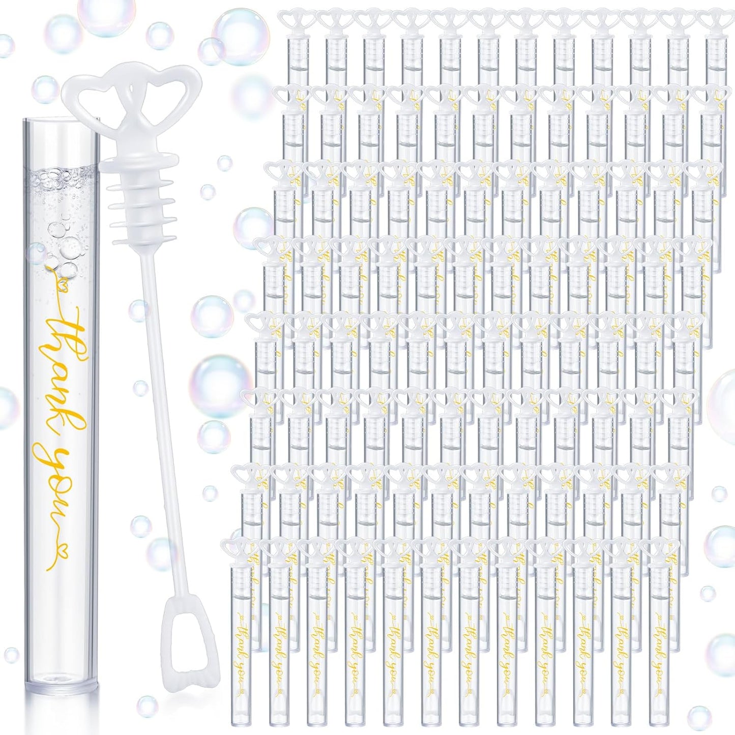 150 Pcs Bubble Wands Bulk for Wedding Party Mini Heart Wand with Bubble Solution for Wedding Bridal Showers Valentine Anniversary Graduation Birthday Supplies(White,Thank You)