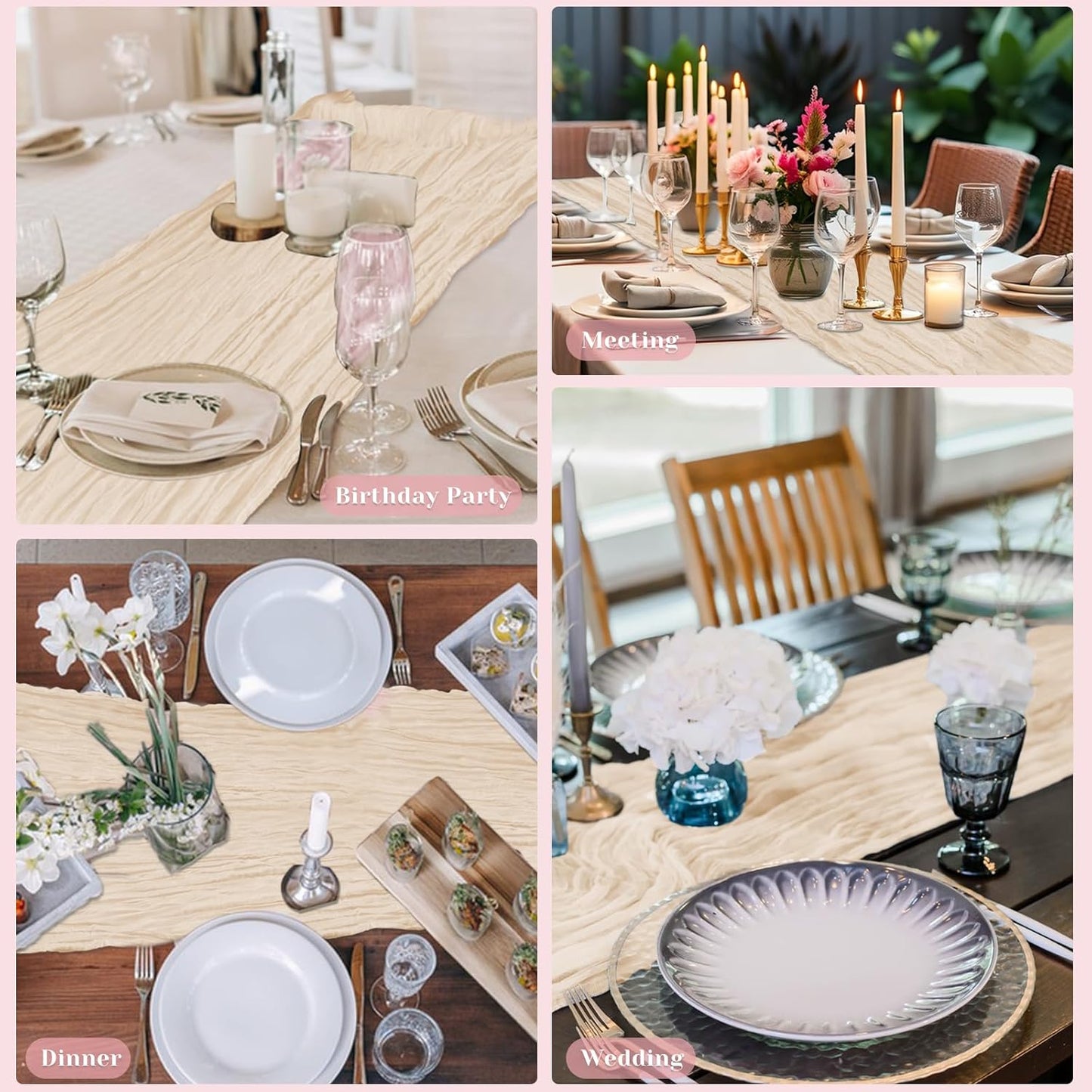 Champagne Table Runner, 10Ft 120in Cheesecloth Table Runner, Gauze Rustic Cheese Cloth Table Runners for Wedding, Party, Bridal Shower, Boho Table Runners for Christmas Thanksgiving Halloween Easter