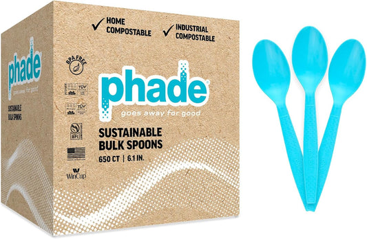 phade 100% Compostable Spoons – BPI Certified Sustainable PHA Flatware, 650 Unwrapped Bulk Count, 6.1 Inch Eco-Friendly Disposable Utensils for Home, Events, Catering – Made in USA