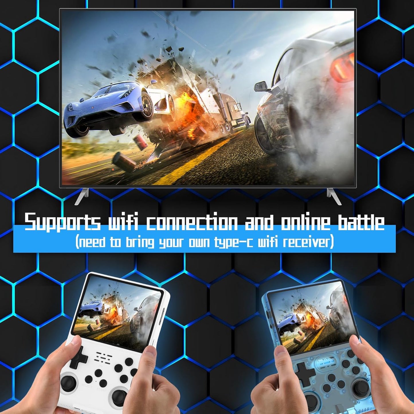 FVBADE[30000 in 1] R40S PRO Handheld Game Console 3.5 inch IPS Screen Mini Retro Console 3800mAh Portable Pocket Arcade 45+ Mainstream Emulator 256G TF Card Transparent.(White)