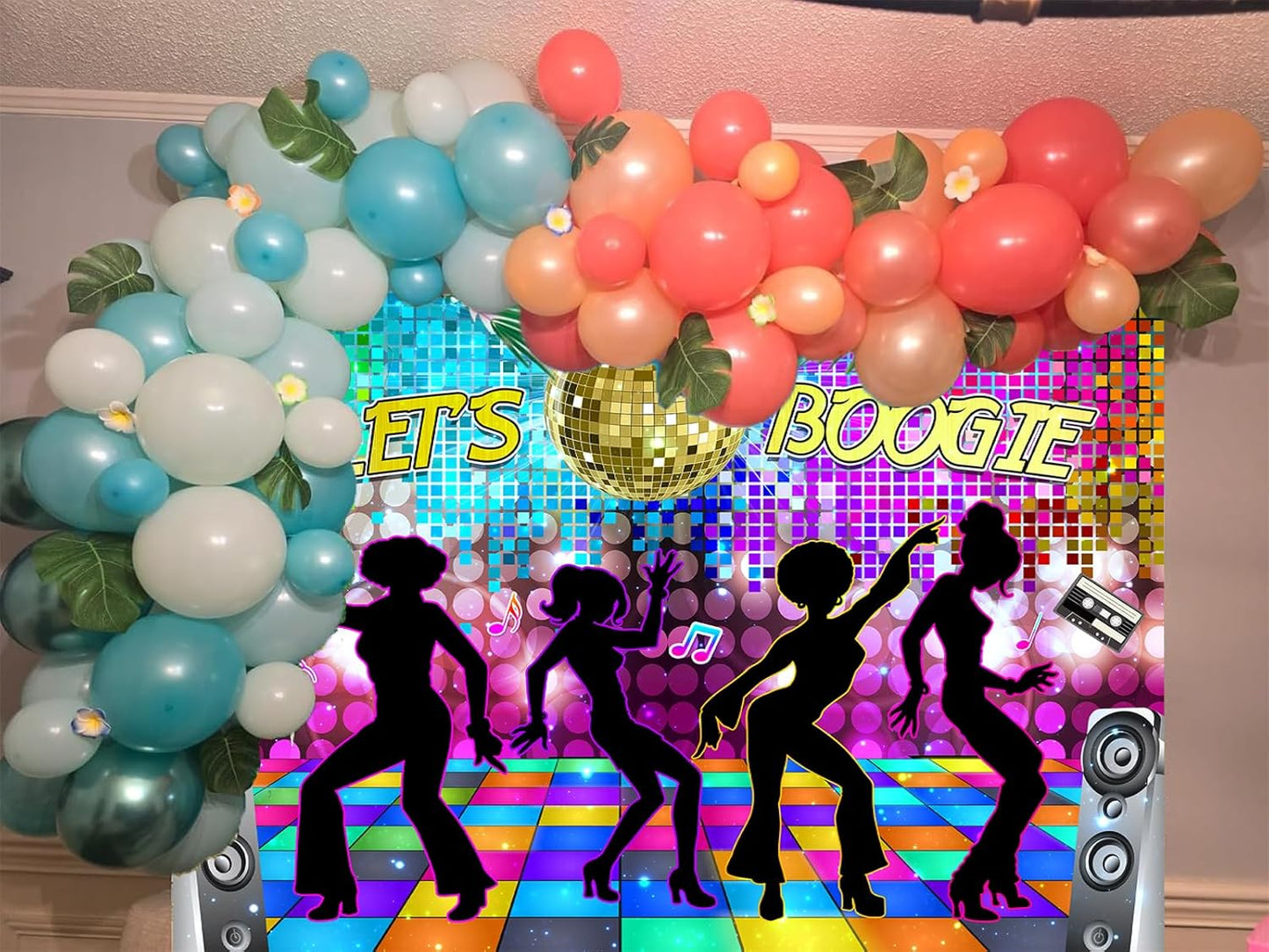 Dance Party Backdrop Retro 80s 90s Theme Stage Dance Ball Music Birthday Party Decoration DJ Photography Background 10 x 8 ft for Baby Shower Picture Photo Shoot Polyester Fabric, Multi