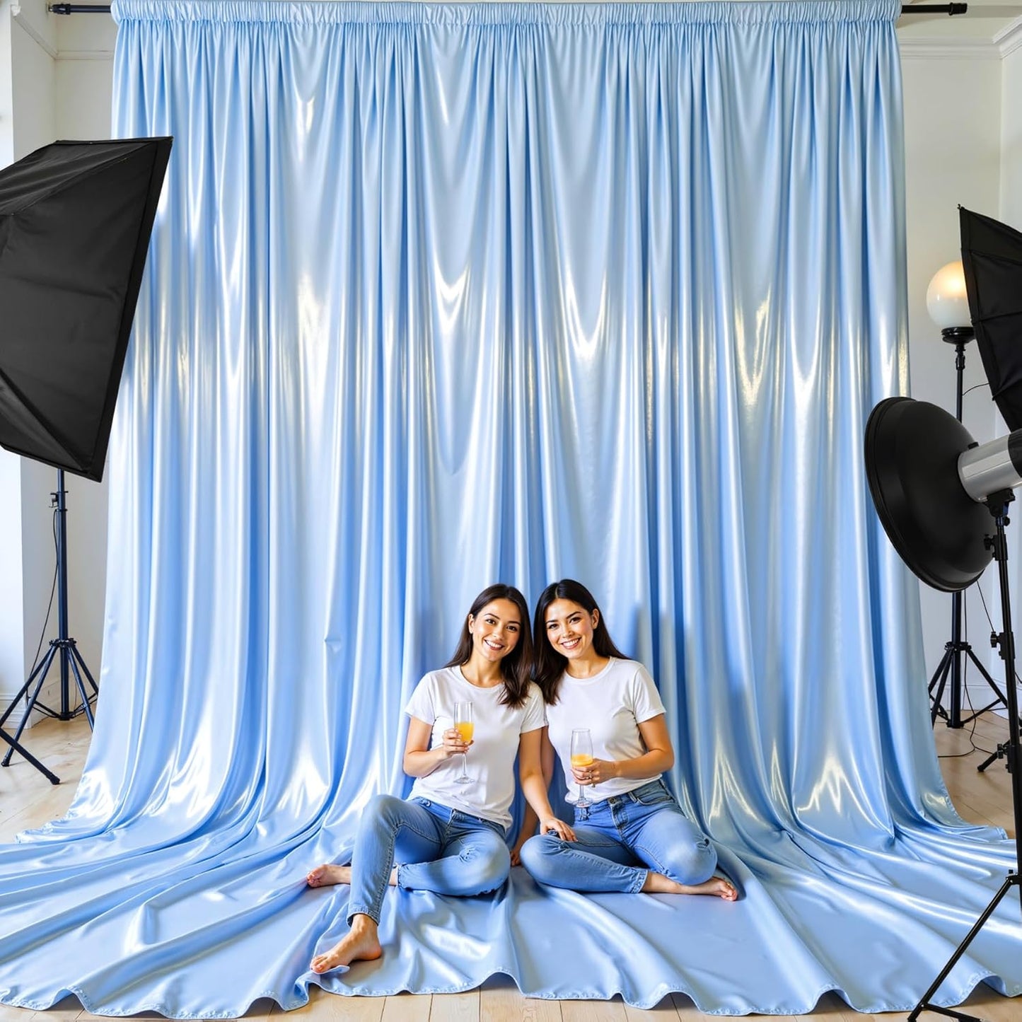 10x10 ft Blue Glitter Backdrop Curtain for Parties, Wrinkle Free Glitter Photo Backdrop Drapes 2 Panels 5x10FT Shimmer Back Drop Cloth for Baby Sower Wedding Birthday Photography Background Decor