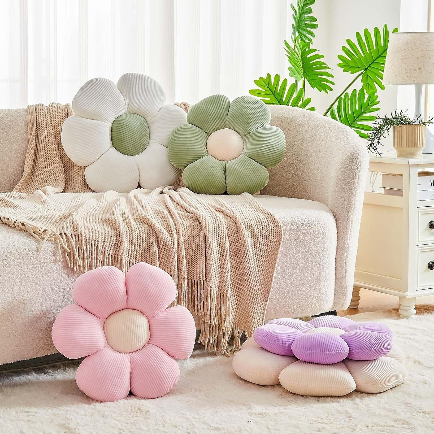 Pink Flower Pillow, 14.9" Cute Flower Shaped Floor Pillow, Aesthetic Floral Plush Daisy Decorative Throw Pillows for Bed Sofa Couch