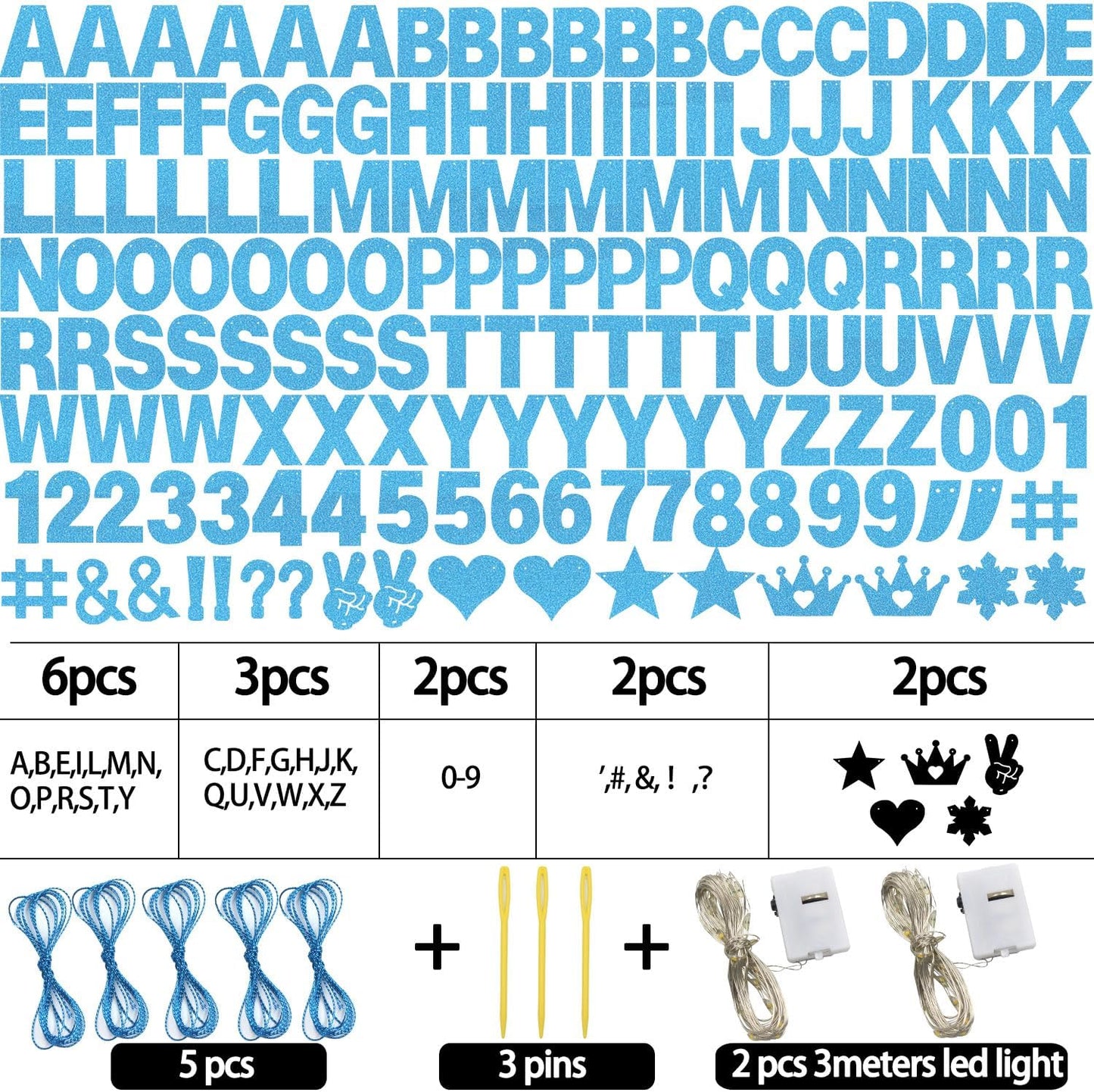 167Pcs DIY Glitter Customizable Banner Kit Custom Banner DIY Personalized Happy Birthday Letter Banners Decor for Christmas Baby Shower Birthday Party Decorations Supplies(Glitter Light Blue)