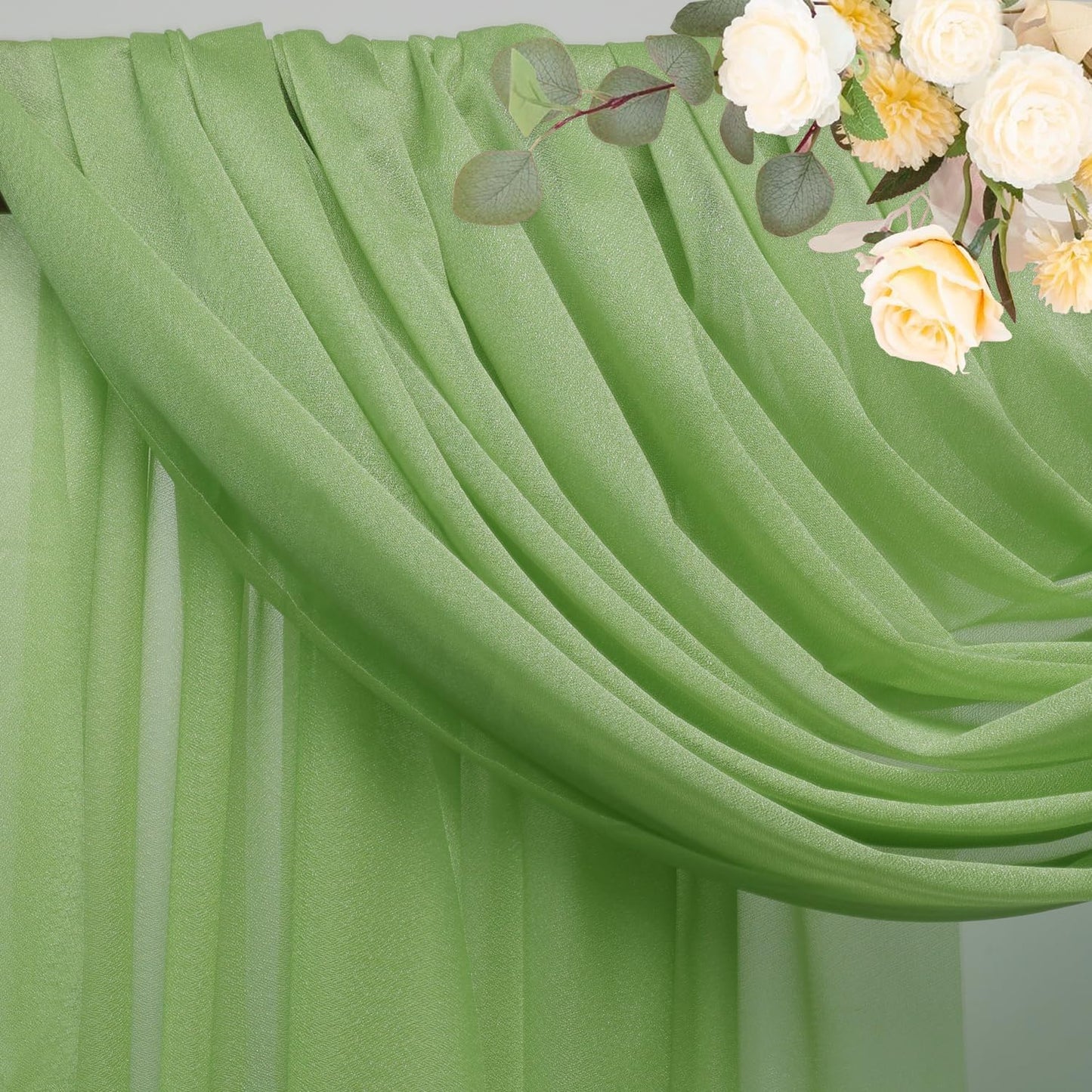 Wokceer Wedding Arch Draping 3 Panels 28.7" x 20FT Sage Green Sheer Fabric Backdrop for Ceremony, Birthday Party, Bridal Shower Decoration
