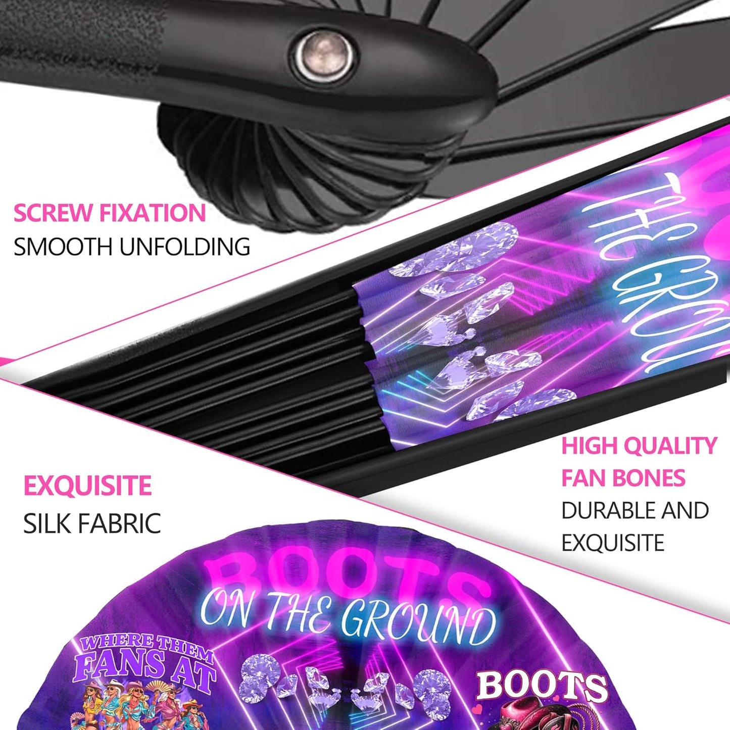 Boots On The Ground Hand Fan,Where Them Fans At Folding Fans,Clapping Clacking Fans For Line Dancing Unique Oriainal Pattern for Party Props Perfect Gifts for Line Dance Lover (Style 9)