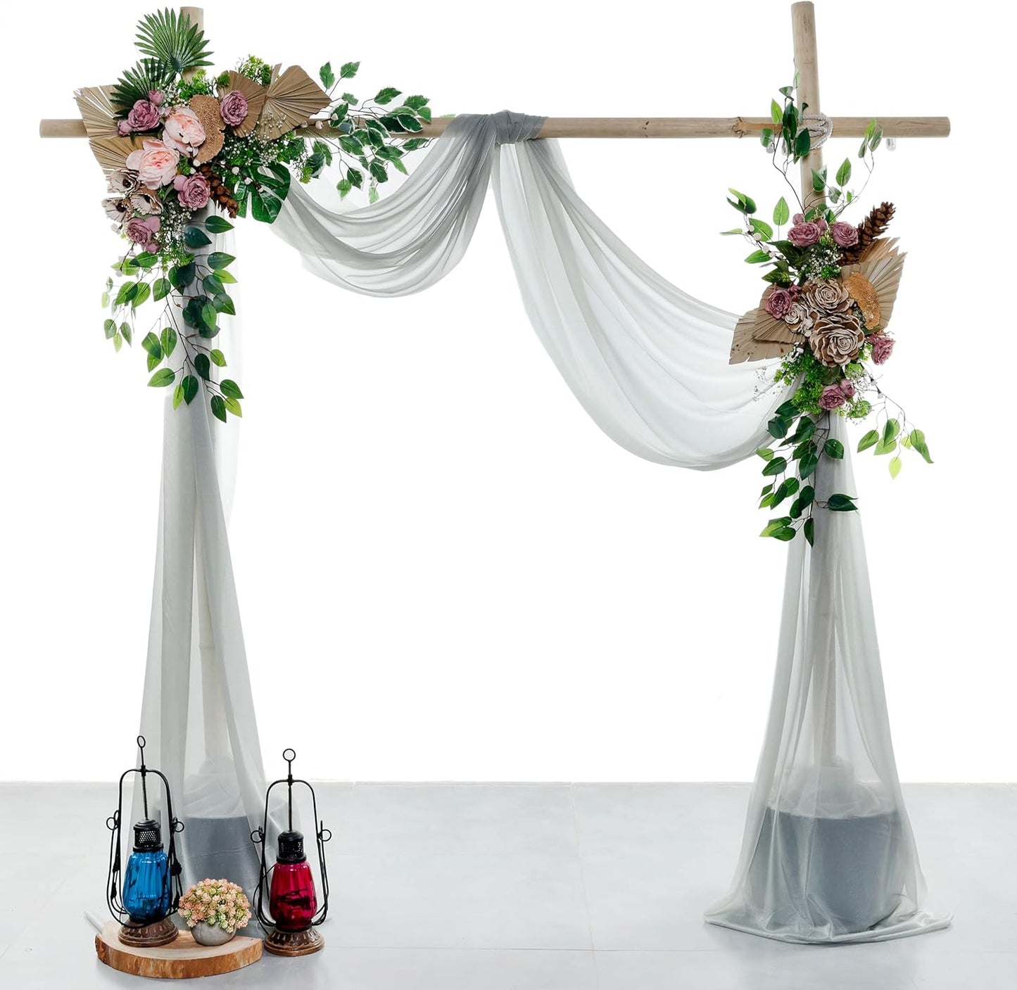 VDS Pack of 2 Panel (30 Inch X 40 Feet) Wedding Arch Draping Fabric Sheer Chiffon Fabric Drapery for Wedding Ceremony Reception Swag Backdrop Canopy Chuppah ARBO Altars Decoration (Grey)