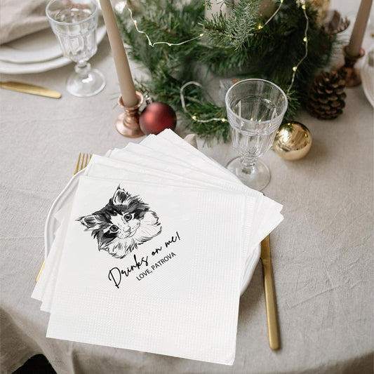 Custom Pet Cocktail Napkins for Wedding, Personalized Photo Napkins for Cat, Custom Wedding Cocktail, Bridal Shower, Engagement Party