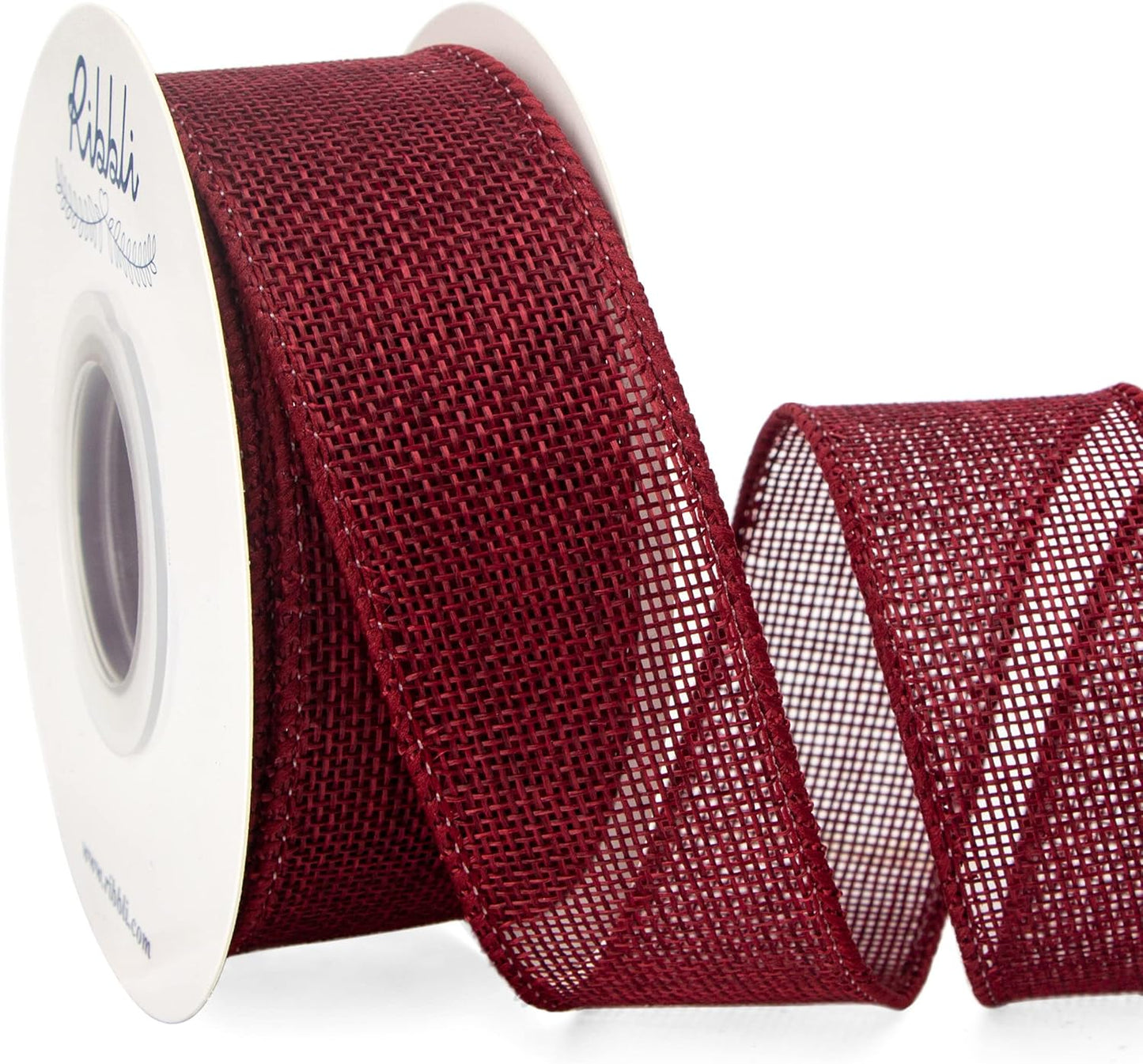 Ribbli Burgundy Burlap Wired Ribbon,1-1/2 Inch x 10 Yard, Wired Edge Ribbon for Big Bow,Wreath,Tree Decoration,Outdoor Decoration