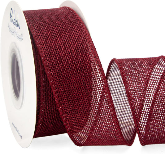 Ribbli Burgundy Burlap Wired Ribbon,1-1/2 Inch x 10 Yard, Wired Edge Ribbon for Big Bow,Wreath,Tree Decoration,Outdoor Decoration