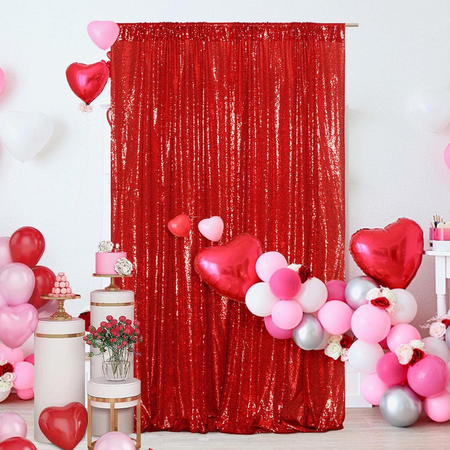 Poise3EHome 4x8ft Red Sequin Backdrop, Upgrade Shimmer Backdrop for Wedding Decor, Party Photo Booths, and Event Decorations