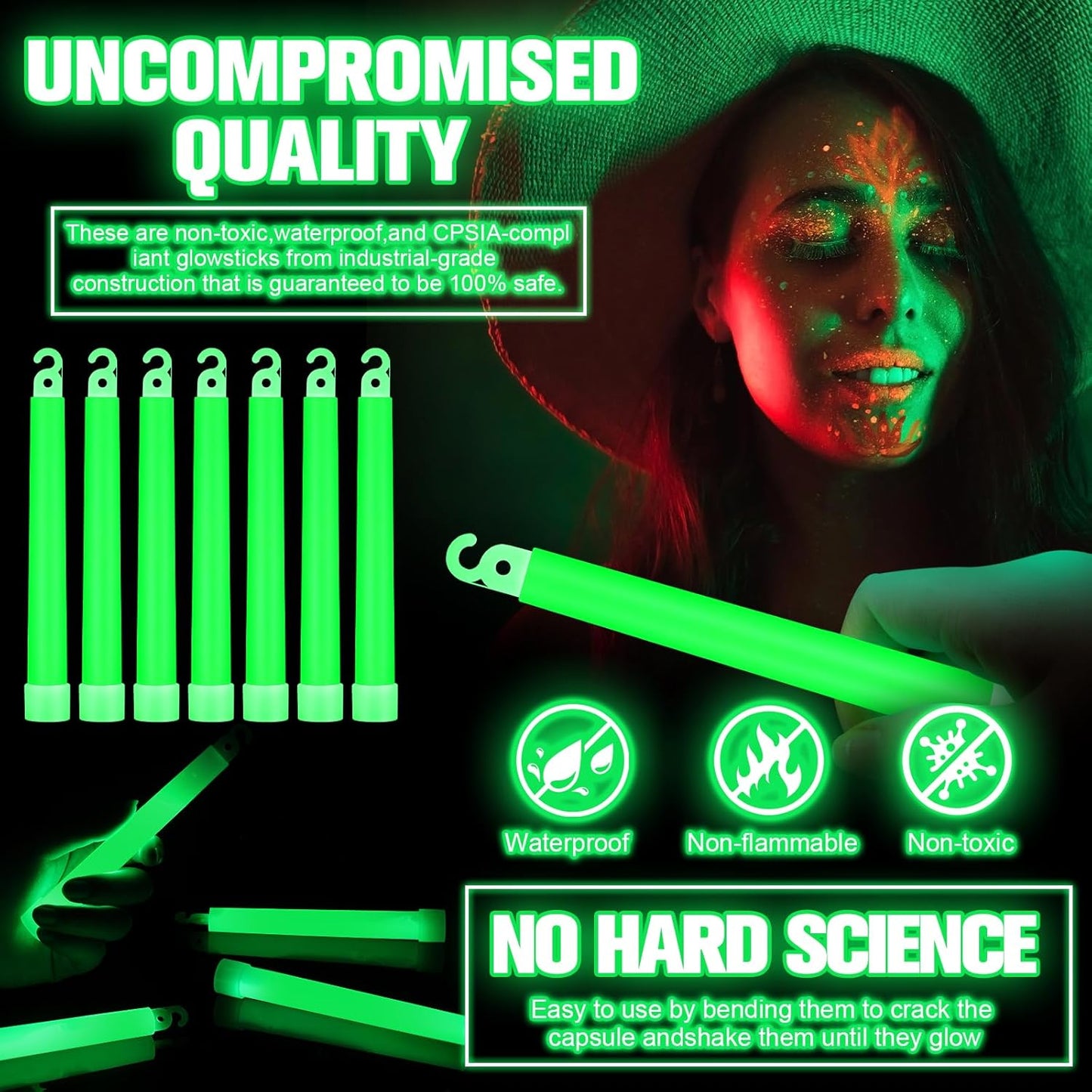 Sotiff 200 Pcs Bright 6 Inch Large Glow Sticks Bulk Emergency Glow in The Dark Sticks with 12 Hour Duration for Camping Hiking Outdoor Parties Activities Survival Storms Blackouts (Green)