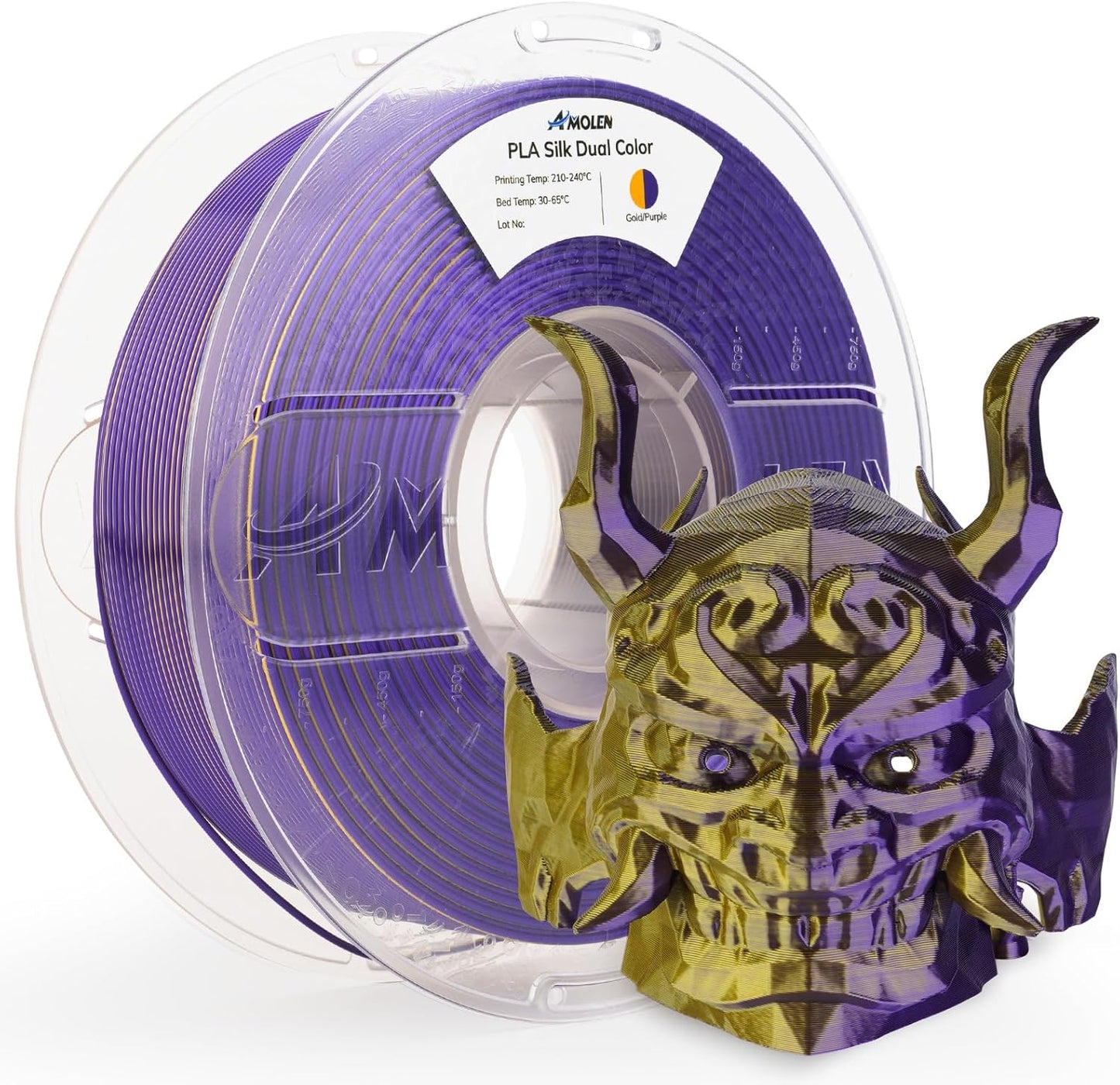 AMOLEN Silk PLA 3D Printer Filament, Dual Color Gold Purple PLA 1.75mm, Shiny Color Change Filament 3D Printing PLA Filament for Most FDM 3D Printer, 1kg Spool(2.2lbs)