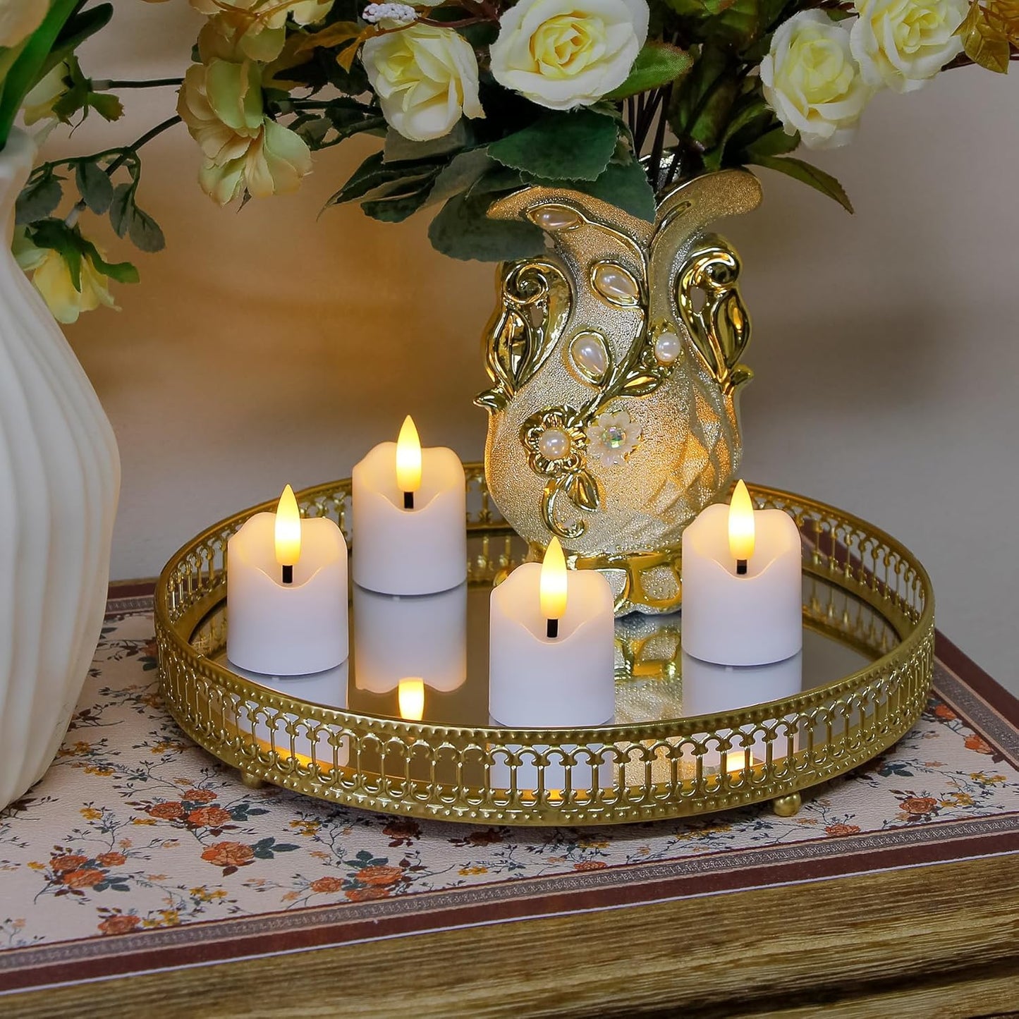 6 Pack Battery Operated Auto Daily Timer White Plastic LED Flameless Votive Candles, Long Runtime 1.6" x2.3" Flickering Tealight Candles with Remote Control