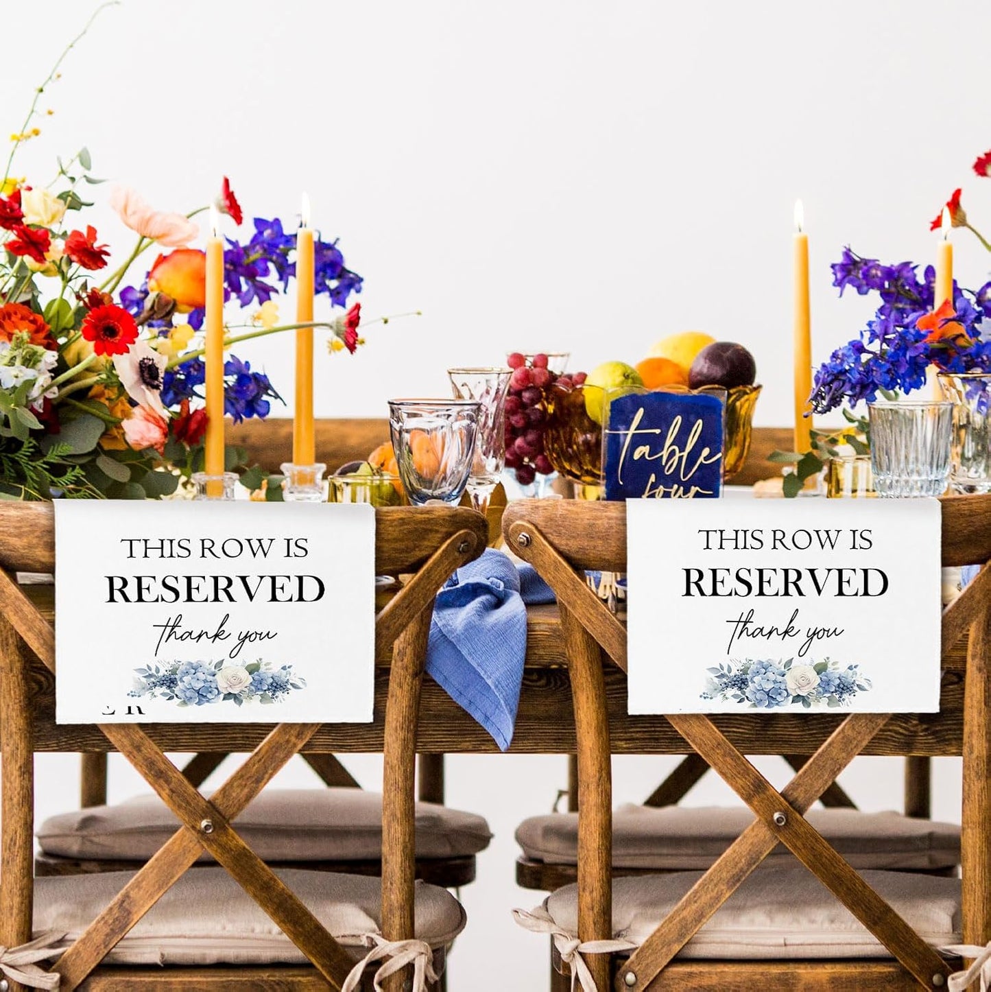 Reserved Seating Chair Signs, This Row Is Reserved Pew Cloths Seating Placeholder for Church Pews, Wedding Decorations for Reception Parties Celebrations Event Meetings (Blue Floral, 4 PCS)