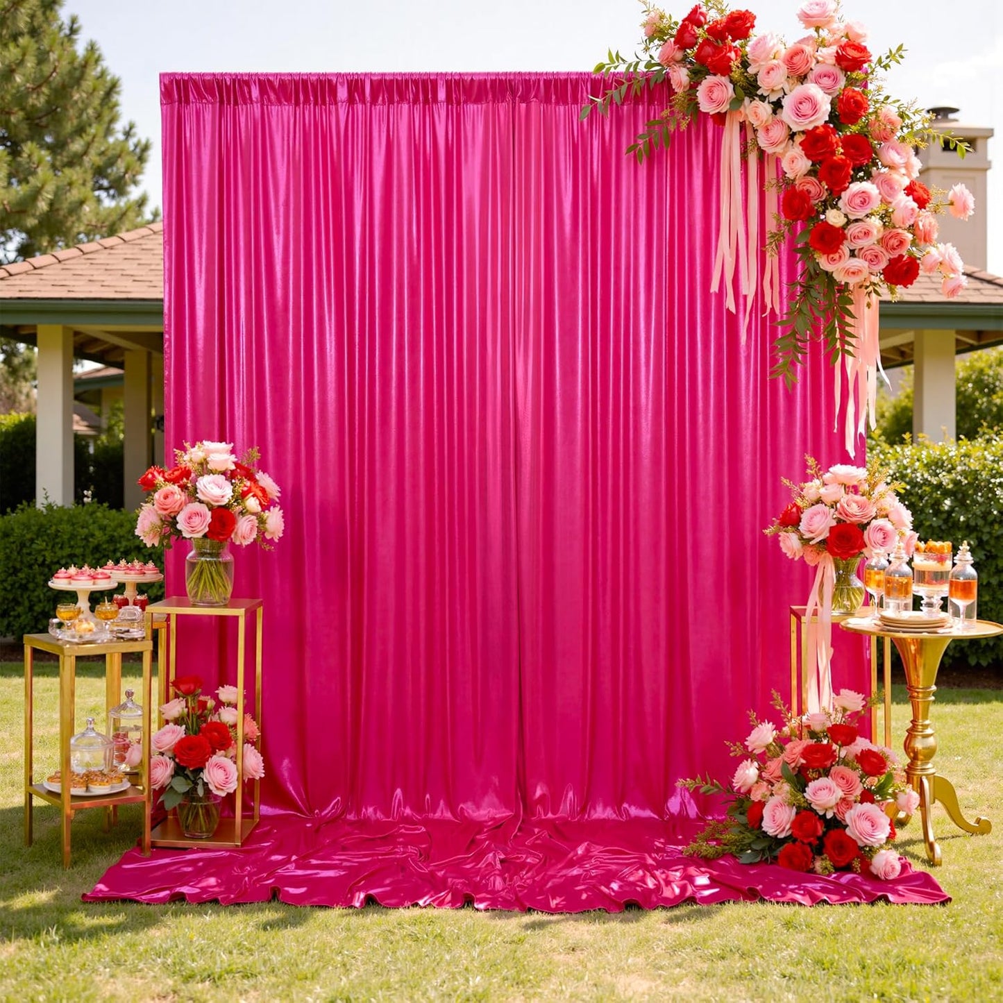 20x10FT Glitter Hot Pink Backdrop Curtain for Parties, Wrinkle Free Thick Fuchsia Sequin Backdrop, 4 Panels 5x10FT Shimmer Photo Back Drop Drapes for Barbie Party Wedding Photography Background