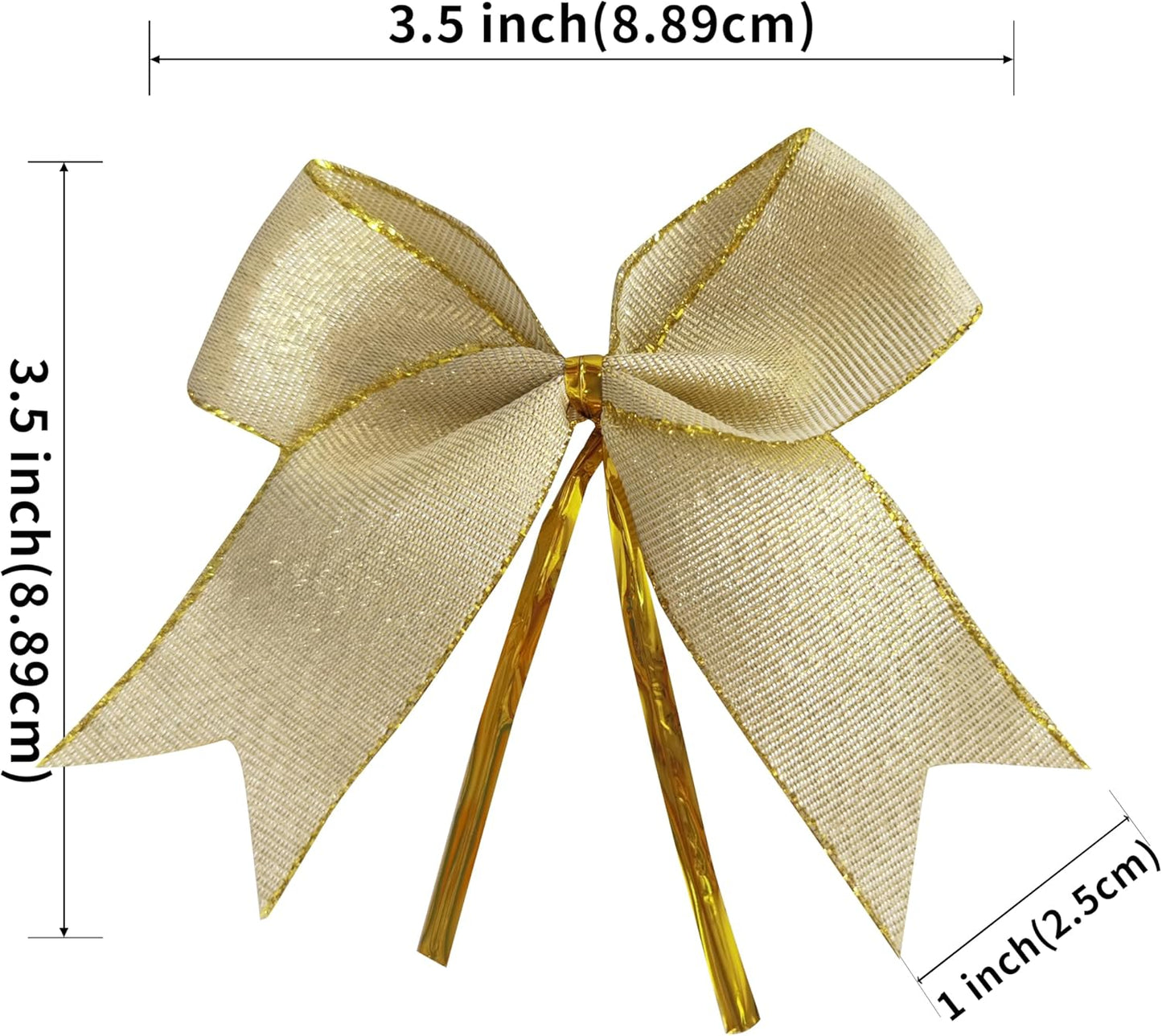 50pcs 3-1/2" White Gold Bows with Twist Ties for Gift Wrapping Packing Christmas Decoration (W.Gold)