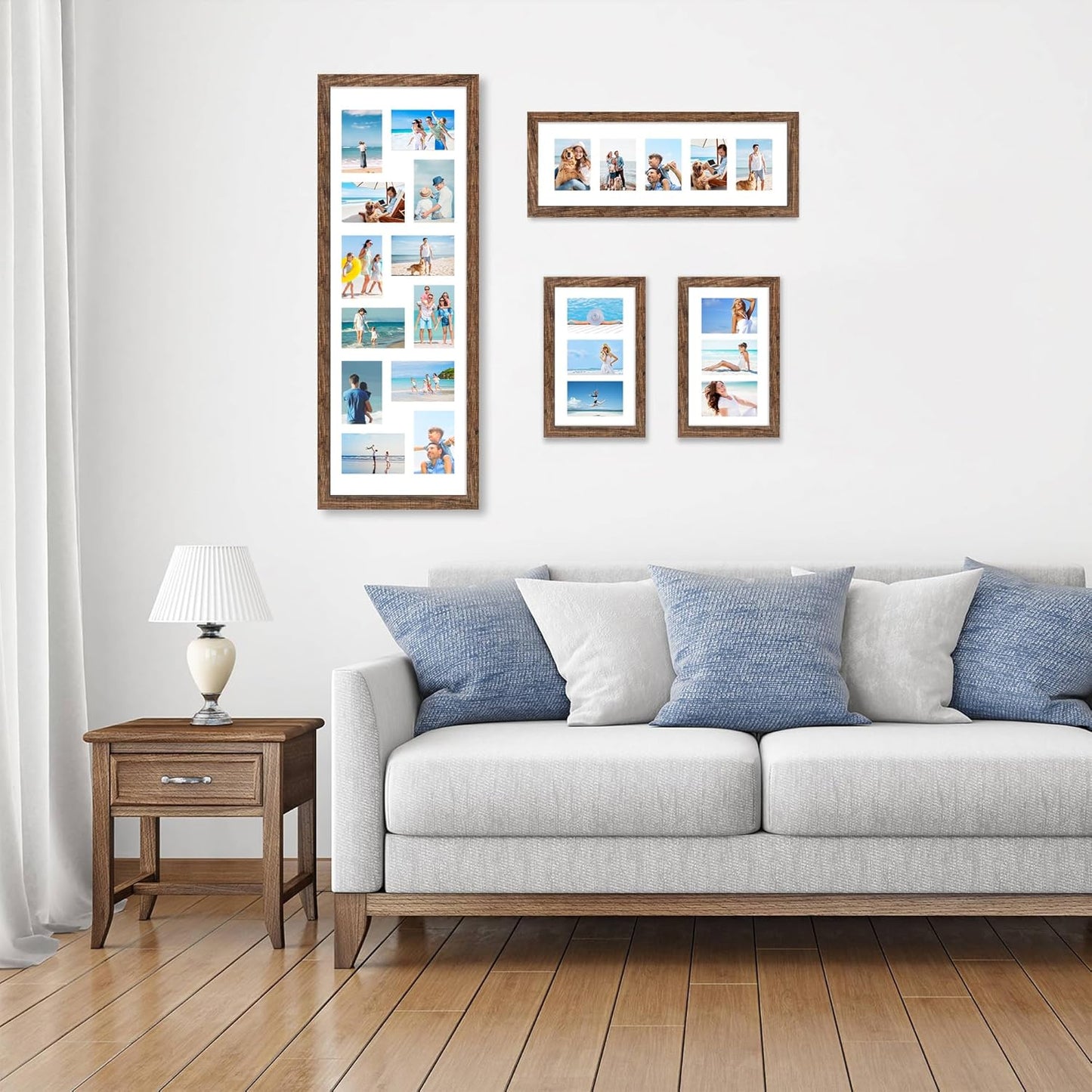 8x14 Picture Frame Set of 2, Rustic Brown Wood Frame with Glass Collage Frame, Display Pictures 3-4x6 With Mat or 8 x 14 Without Mat - Horizontal or Vertical Wall Mounting