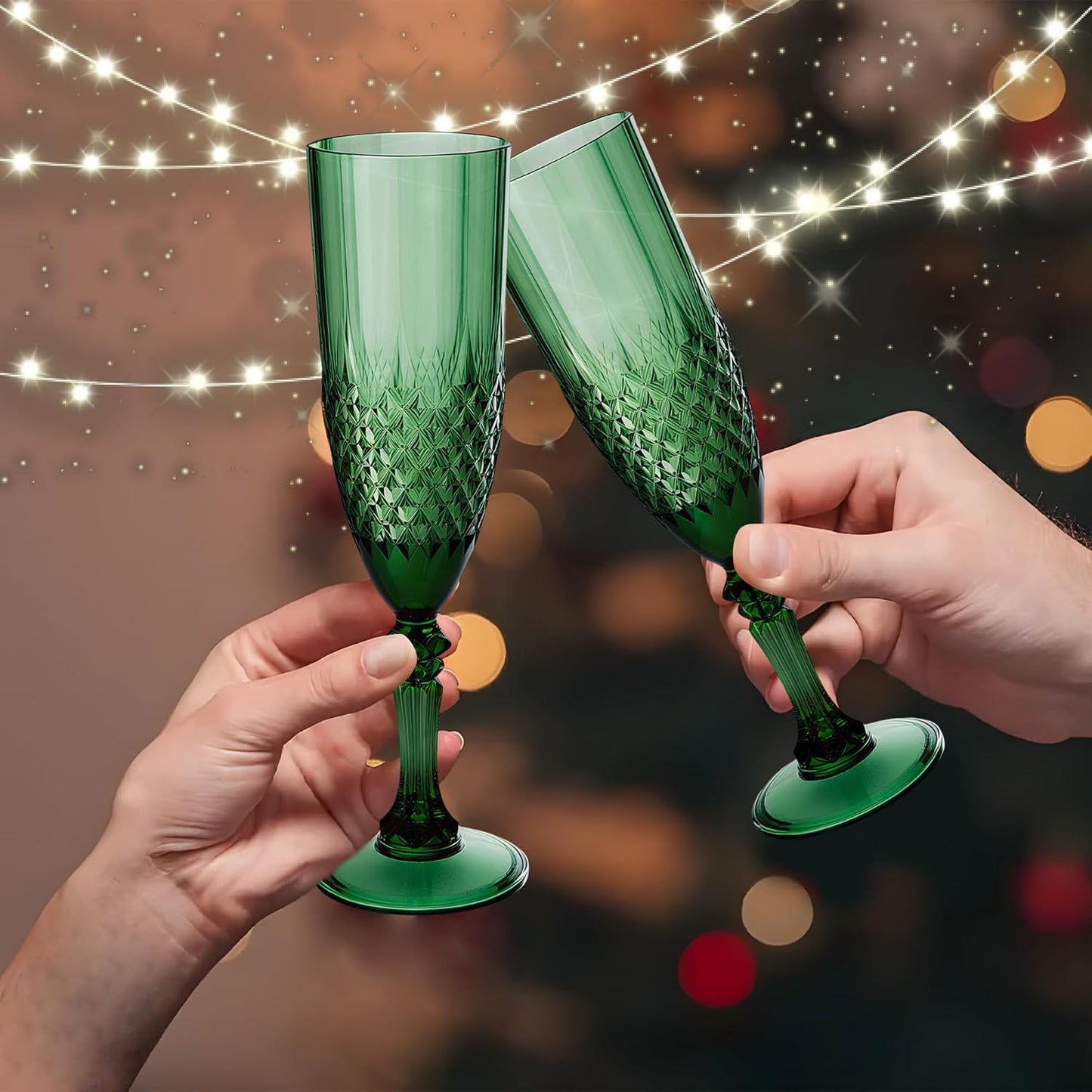 Plastic Champagne Flutes, 12PCS Dark Green Wine Glasses Goblets Cups Reusable Flute, for Christmas Weddings Bachelor Parties Toasting and Events(12, Dark Green)