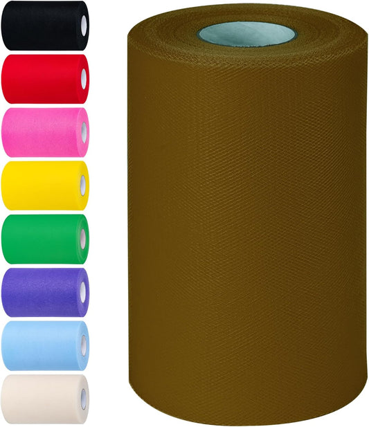 Brown Tulle Fabric Rolls 6 Inch by 100 Yards (300 feet) Tulle Roll Spool Fabric for DIY Tutu Skirt Baby Shower Birthday Party Wedding Decorations Christmas Craft Supplies (Brown)