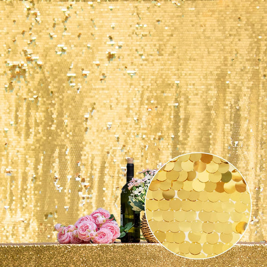 JYFLZQ Gold Payette Sequin Backdrop Curtains 8ft x 8ft 1 Panel Shimmer Wall Backdrop Big Sequin Background Thick Glitter Photo Booth Backdrops for Birthday Wedding Prom Parties