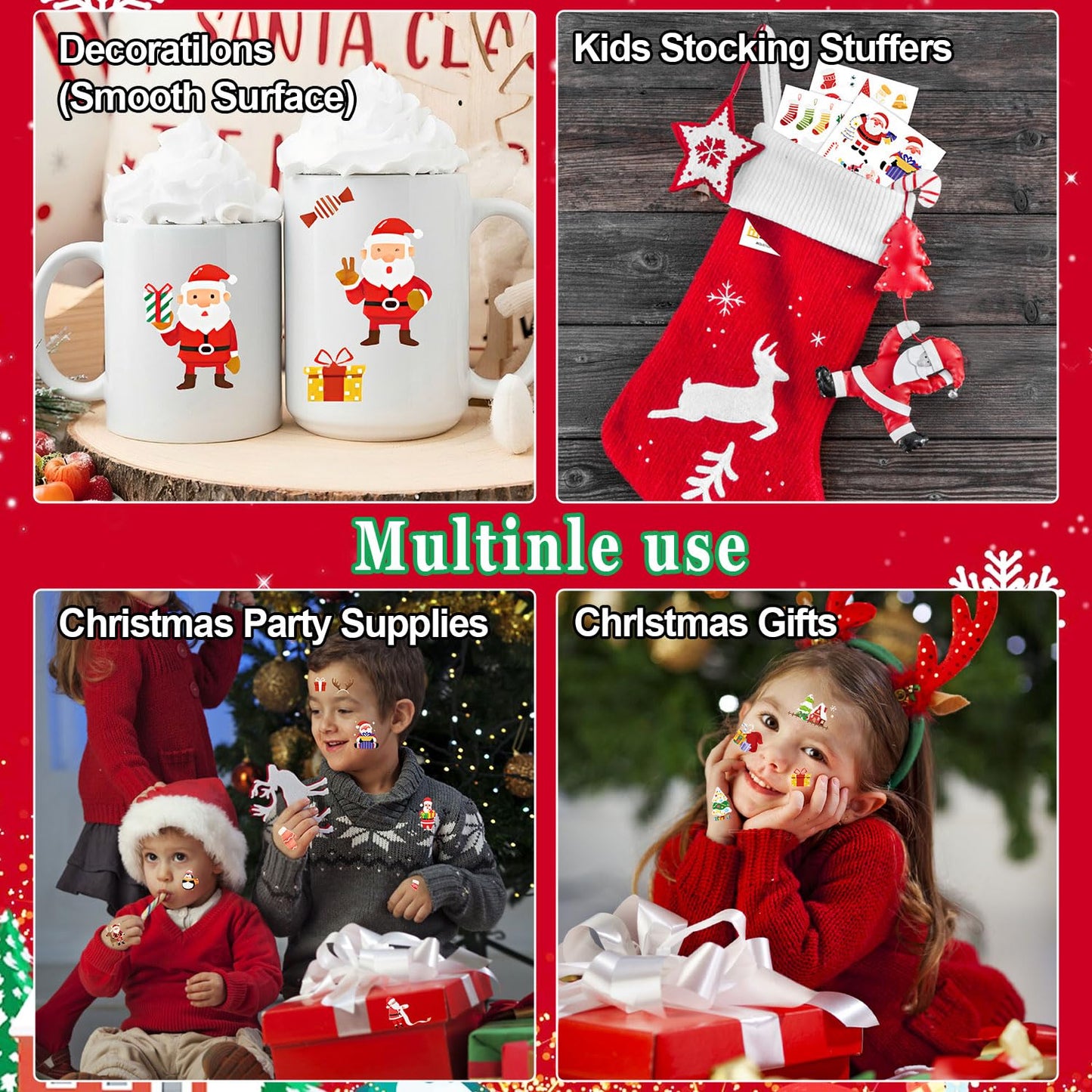 LOMIMOS 240PCS Christmas Temporary Tattoos for Kids,Christmas Party Favors Glow In The Dark Tattoos Waterproof Stickers For Boys and Girls Stocking Stuffers Xmas Gift Goody Bag Stuffers Bulk