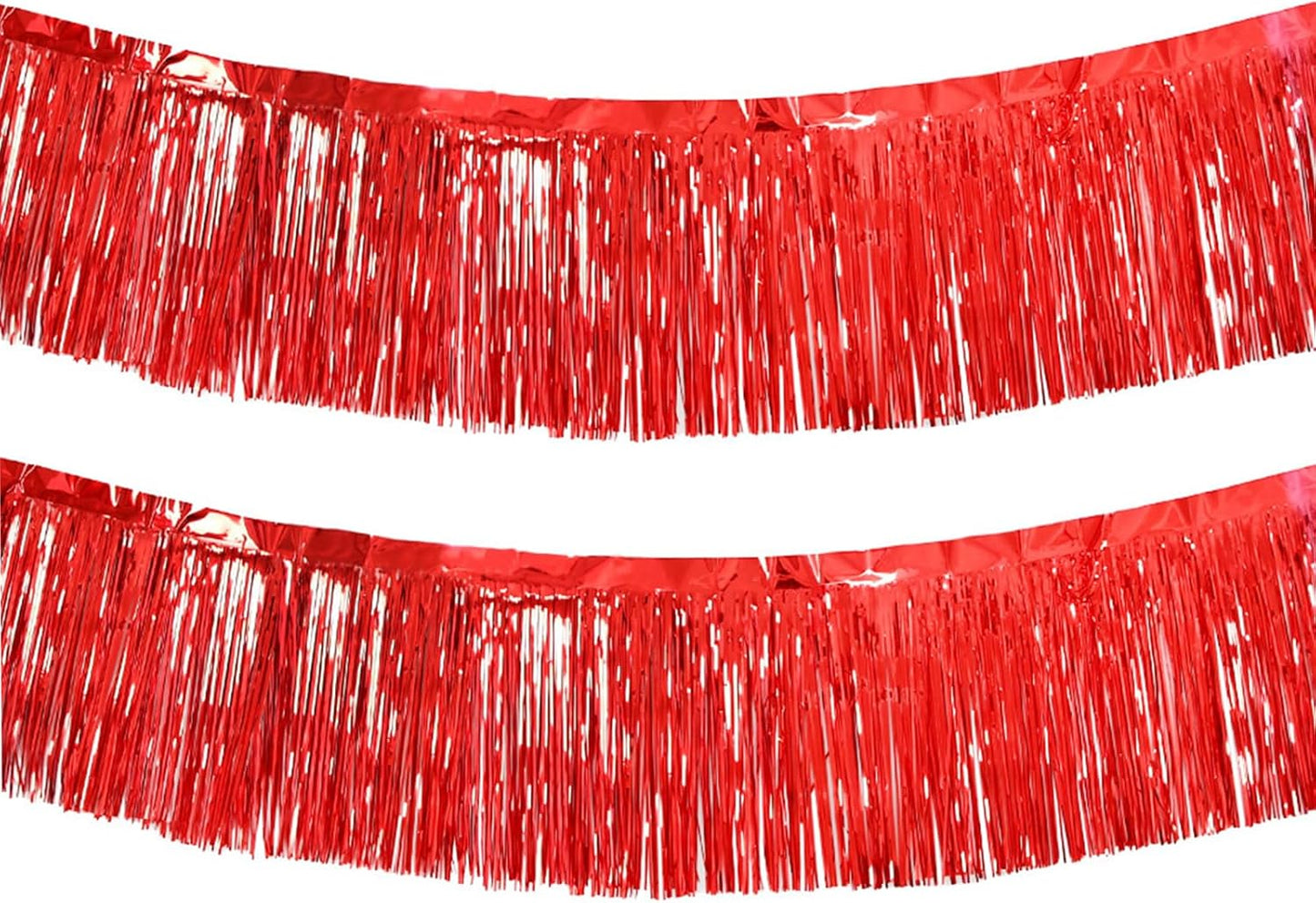Red Foil Fringe Garland 10FT 2packs, Metallic Foil Tinsel Fringe Banners for Parade Float Decorations Wedding, Birthday Party Graduation (Two Red)