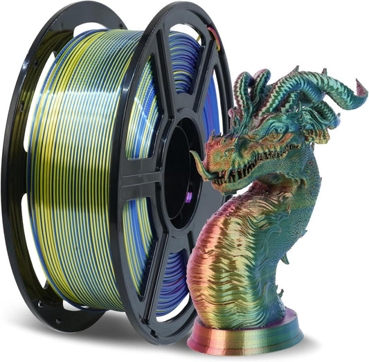 FLASHFORGE Silk Tri-Color Filament, Red, Yellow and Blue 3 in 1 Coextrusion Silk PLA Filament 1.75mm, 3D Printer Filament Color Change 1kg(2.2lbs) Spool, Dimensional Accuracy +/- 0.02mm