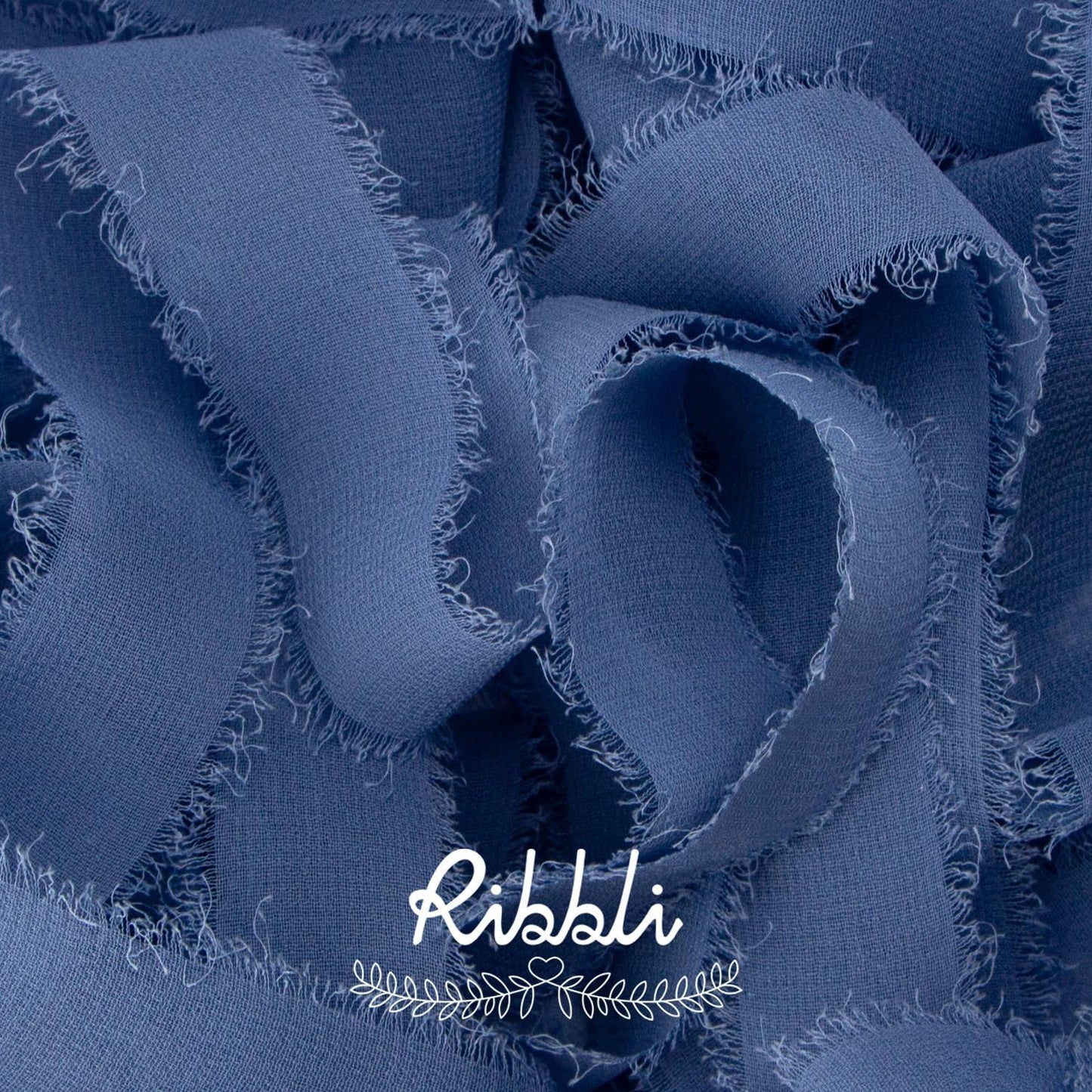 Ribbli Dusty Blue Ribbon 1 Inch x 3 Rolls Total 24 Yards Blue Handmade Fringe Chiffon Silk Ribbon for Wrapping Wedding Invitations Bridal Bouquets DIY Crafts Home Decor