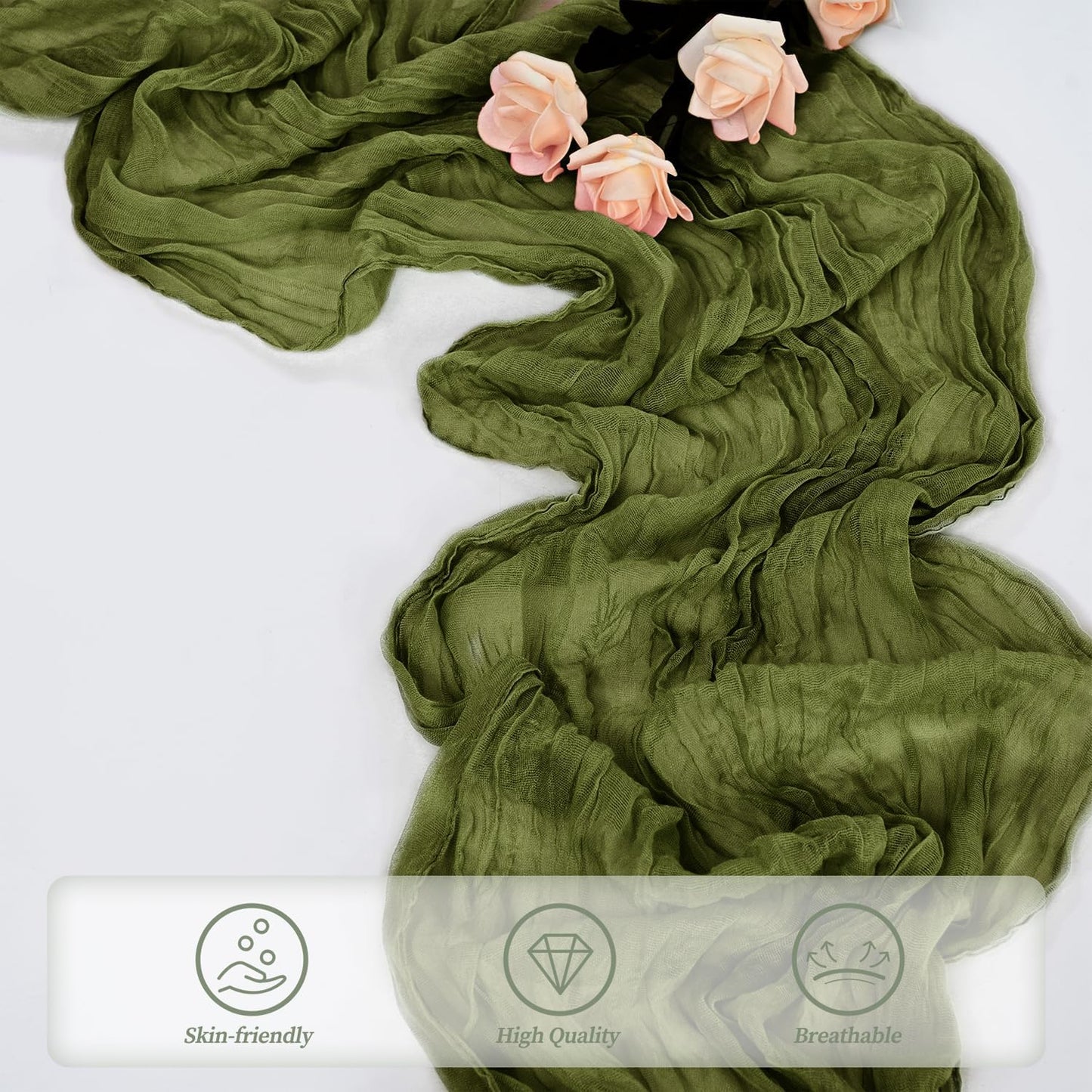 12 Pack Olive Green 10FT Cheesecloth Table Runner Rustic Gauze Cheese Cloth Table Runner for Wedding Bridal Baby Shower Table Decorations Boho Fabric Sheer Birthday Party Decor 20 x 120 Inch Long