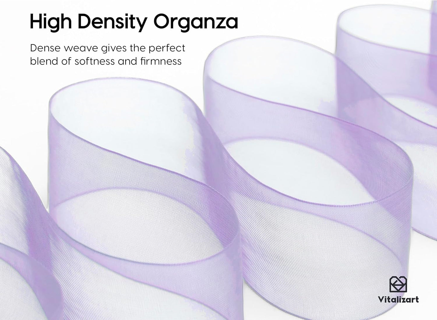 Vitalizart Organza Ribbon 1.5" x 30 Yd Lavender Purple & Cream White Sheer Ribbons for Gift Wrapping Crafts Christmas Wreaths Bows Party Decor Wedding Bouquet