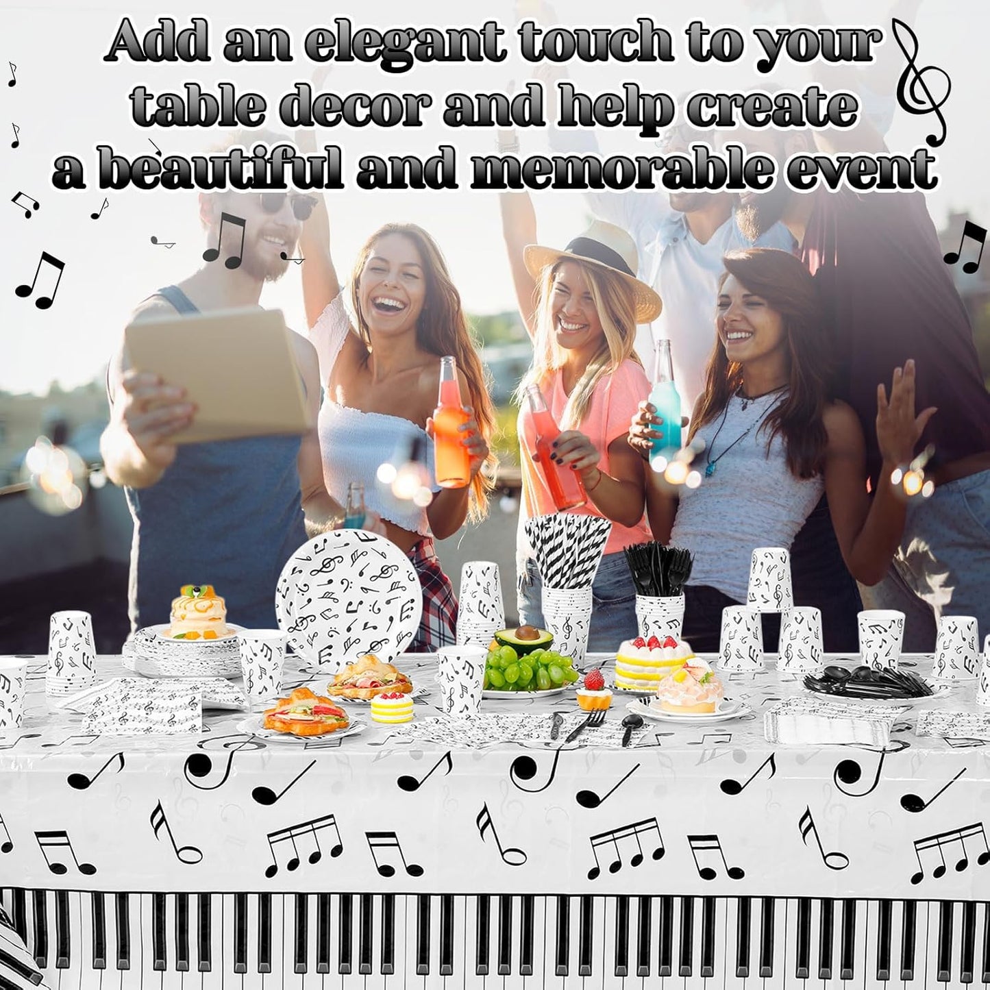 452 Pcs Music Themed Party Decorations for 50 Guests, Musical Notes Paper Plates Napkins Cups Tablecloth Cutlery Straws for Music Karaoke Birthday Wedding Baby Shower Party Supplies